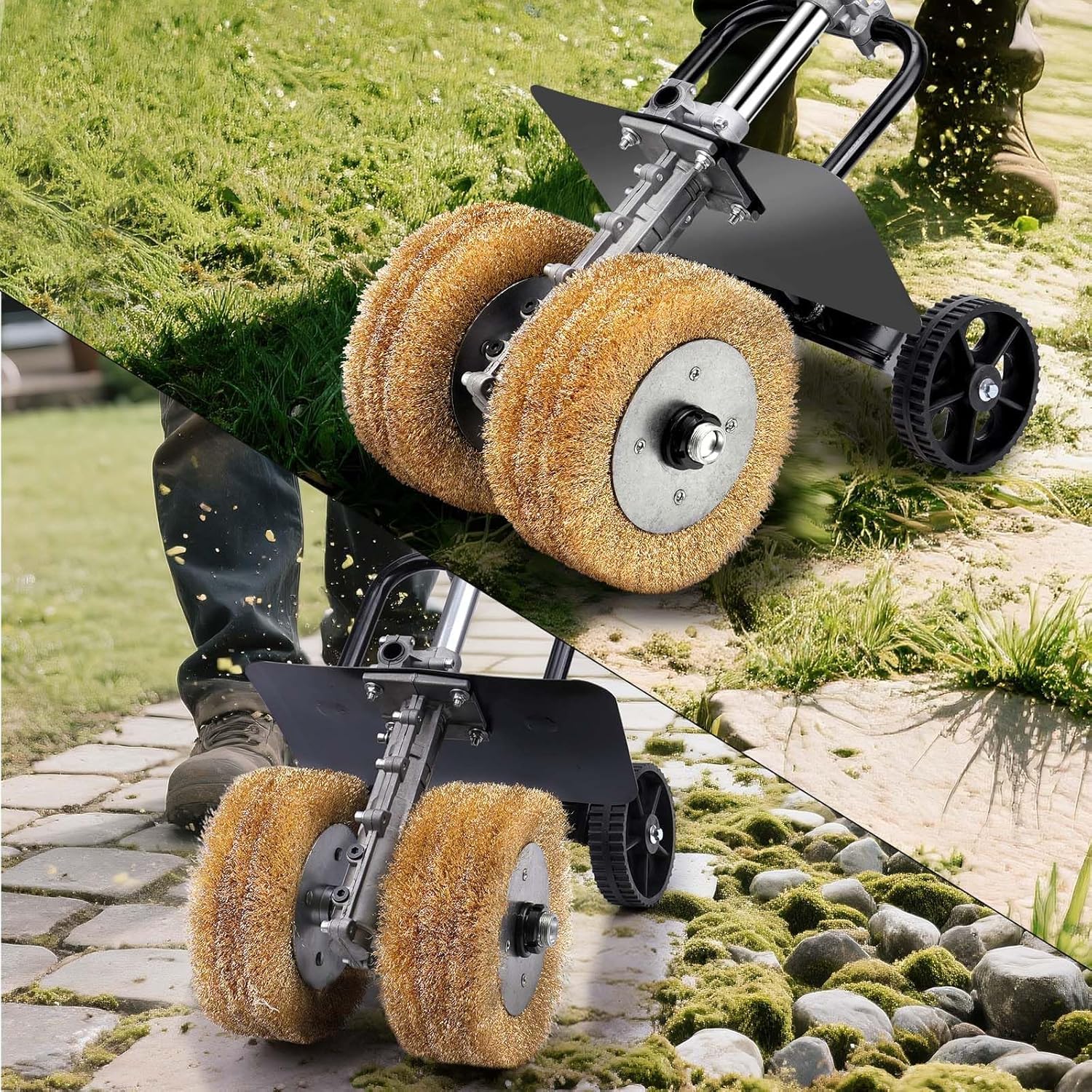 3850W 6in1 Satiniermaschine für Holz Metall, Unkrautentferner zum Fugen | 2X Ø180mm Schleifbürste, 4000RPM, 6 Stufen, Schleifmaschine mit Lang Griff, Bürstenschleifer zur Renovierung von Oberflächen