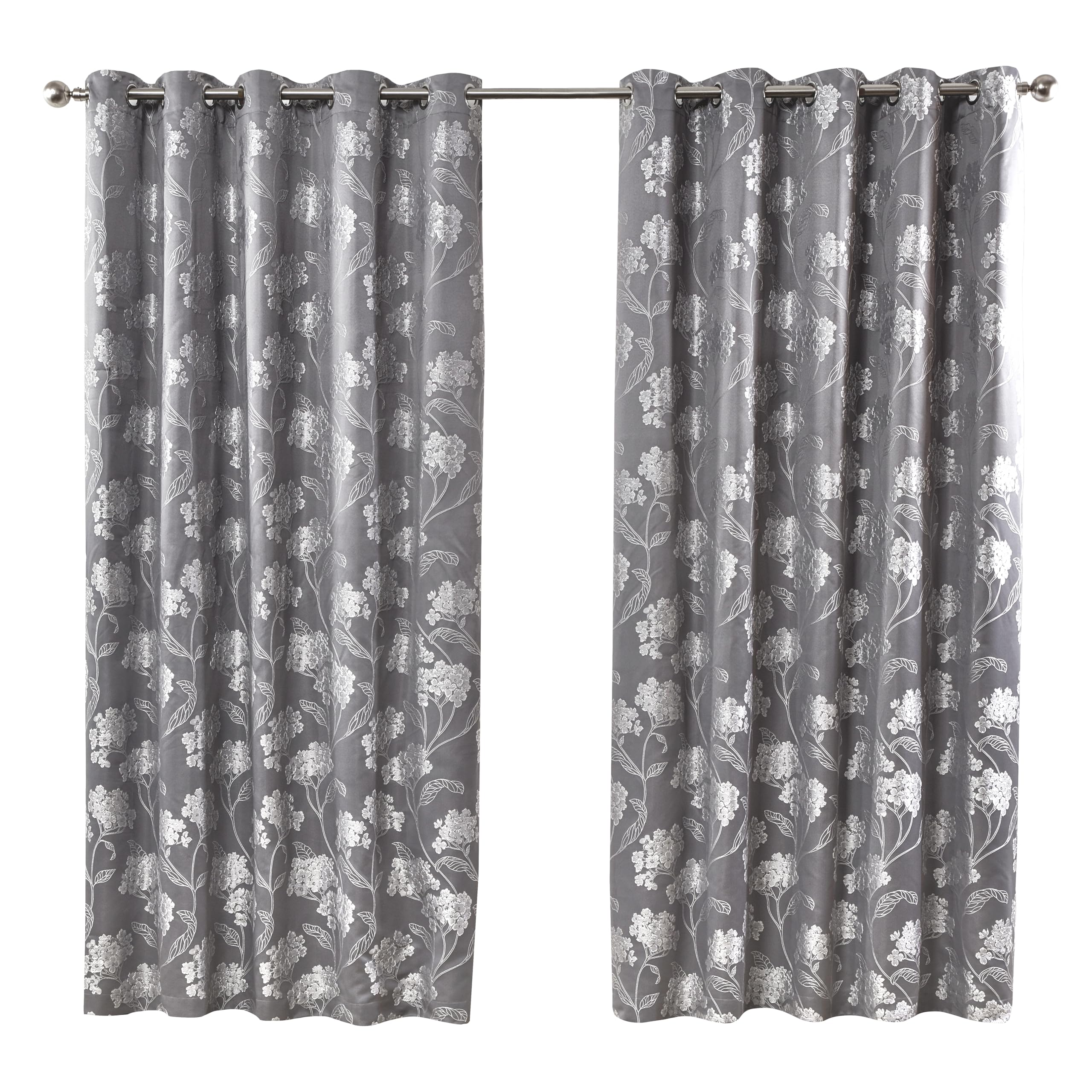 Emma Barclay  Silver Lined Jacquard Curtains Eyelet Blossom in Size 45x54, Sports Direct