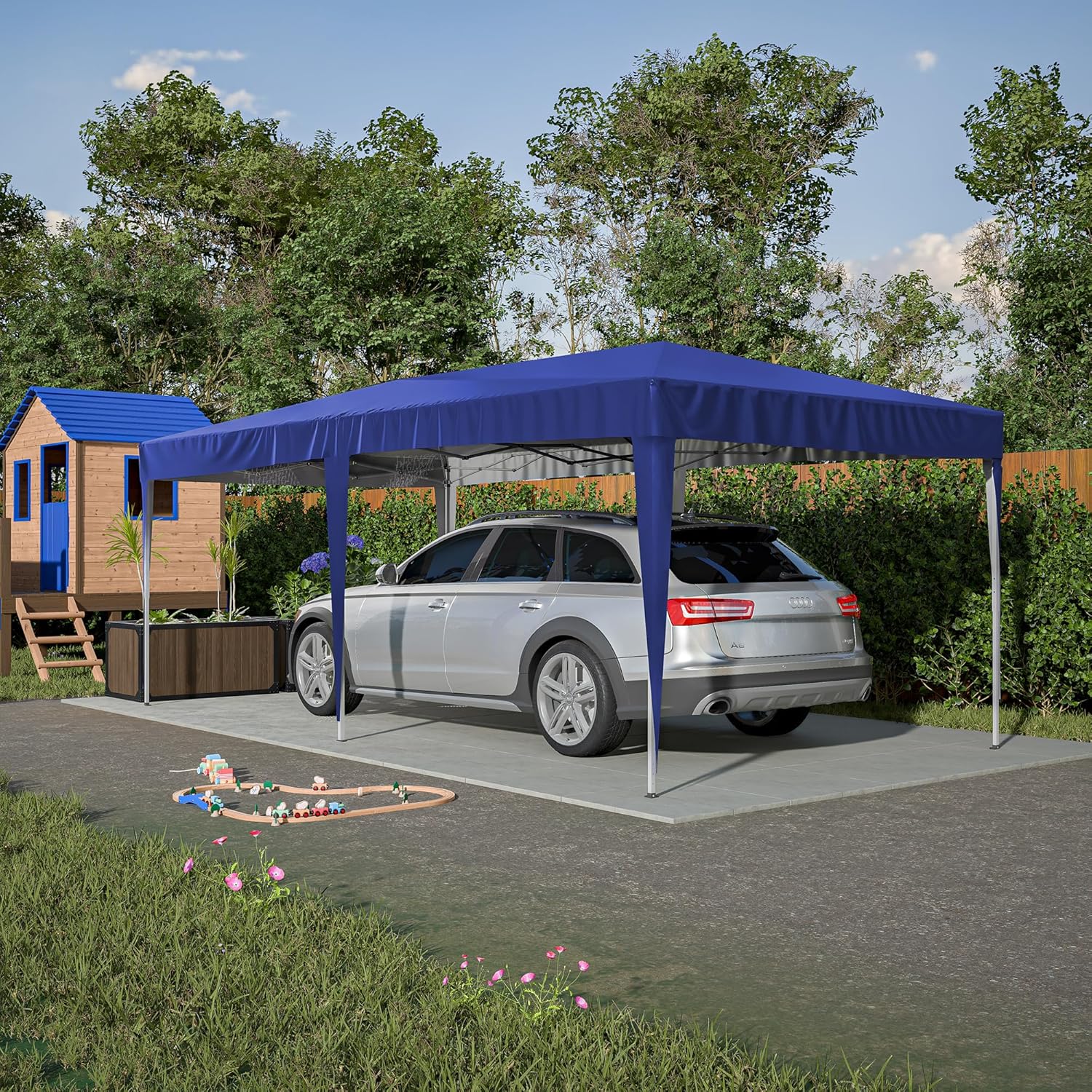 GOWE 10'x20' EZ Pop Up Canopy Outdoor Portable Party Folding Tent with 6 Removable Sidewalls + Carry Bag + 6pcs Weight Bag Beige Blue