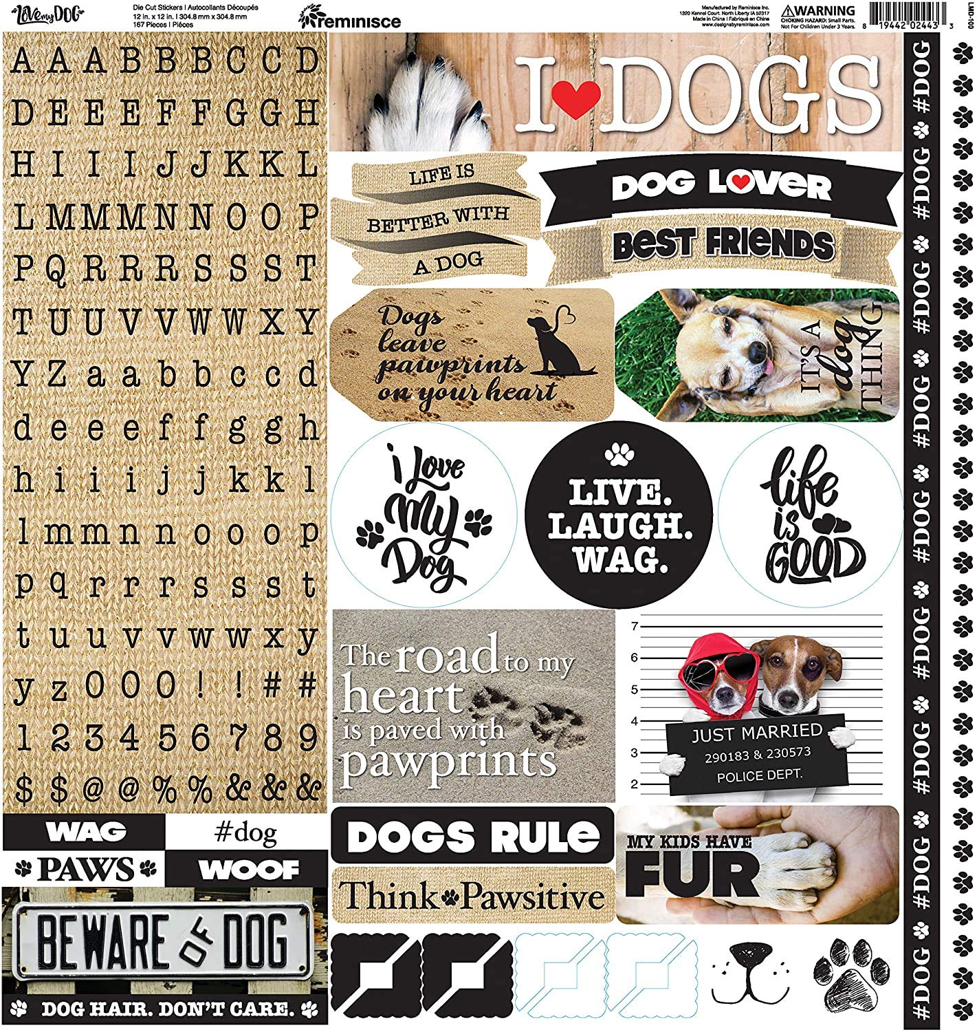 Reminisce Love My Dog Element Stickers 12" x 12" Cardstock Scrapbook Stickers