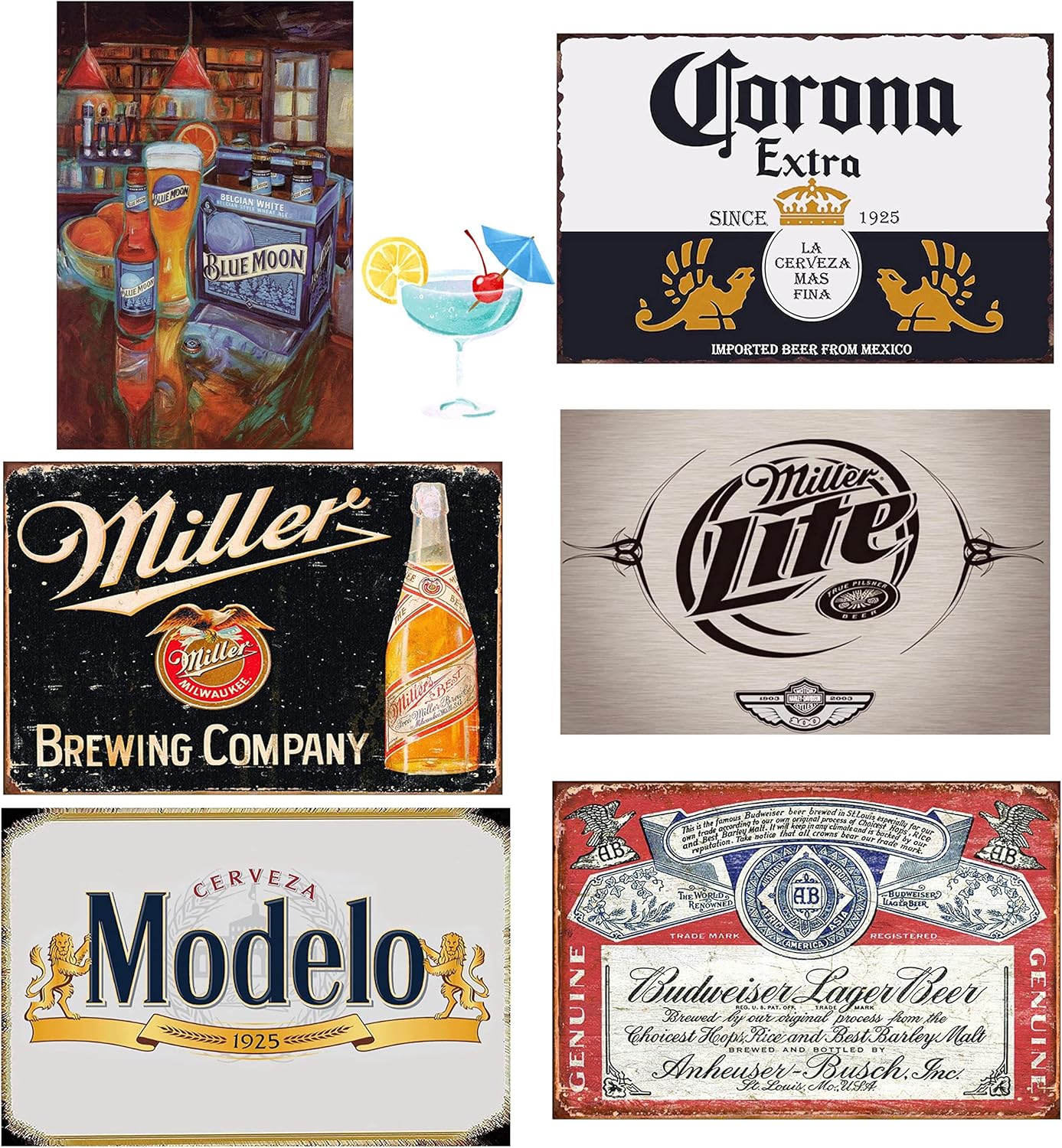 Beer Sign Extravaganza - 6 Piece Metal Wall Decor Set, 8x12 Inch Vintage Signs for Man Cave, Garage, Retro Home Bar - Farmhouse Style Beer Enthusiast Collection