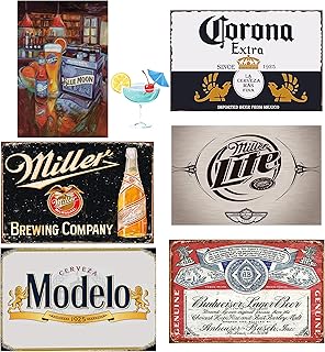 Beer Sign Extravaganza - 6 Piece Metal Wall Decor Set, 8x12 Inch Vintage...