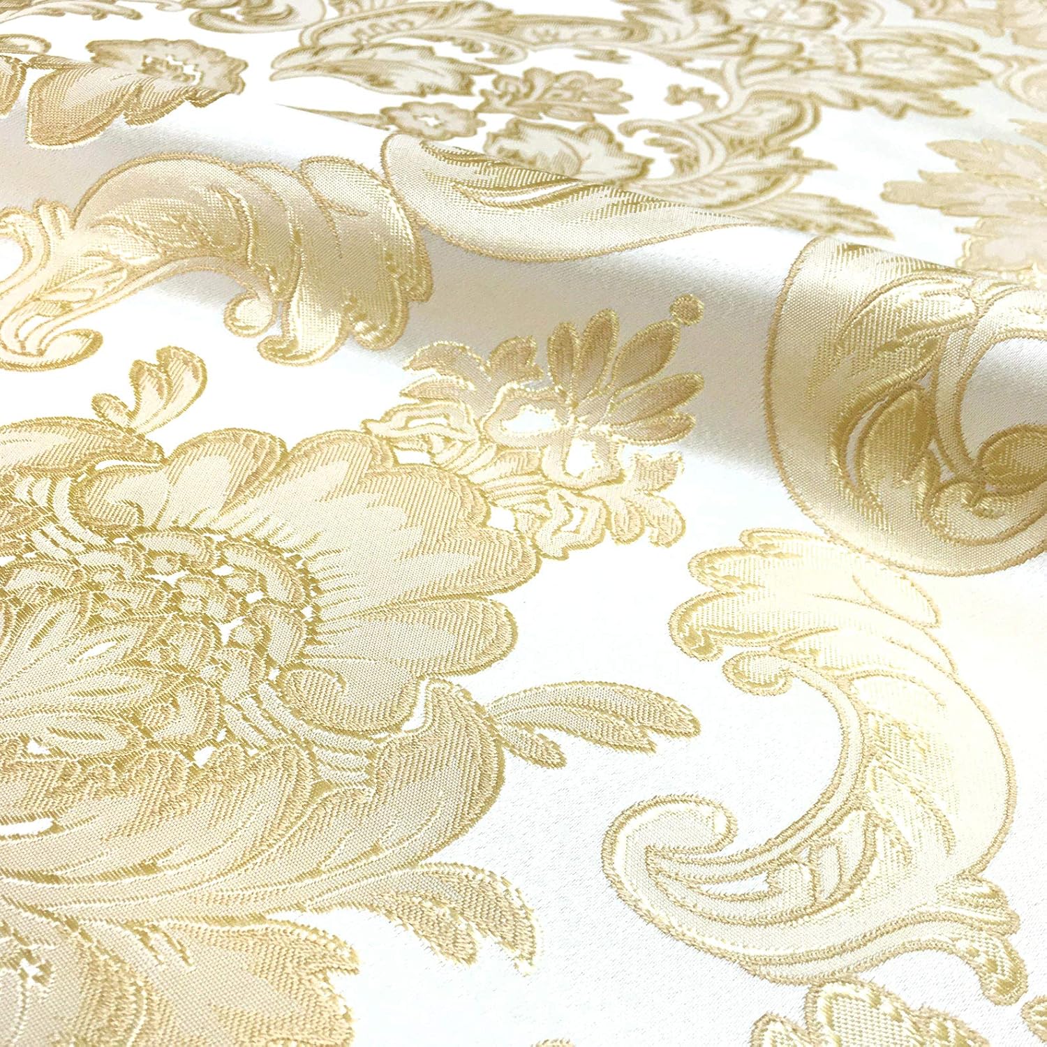 4 Colors 110 Wide Royal Floral Damask Jacquard FabricDrapery,Upholstery,Pillow,Decor,Costume (Ivory Gold)