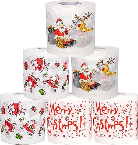 Miniatura 3 de SummitLink 6 rollos de 3 estilos de Feliz Navidad, Papá Noel, papel higiénico, servilleta, broma, fiesta de cumpleaños, idea de regalo novedoso