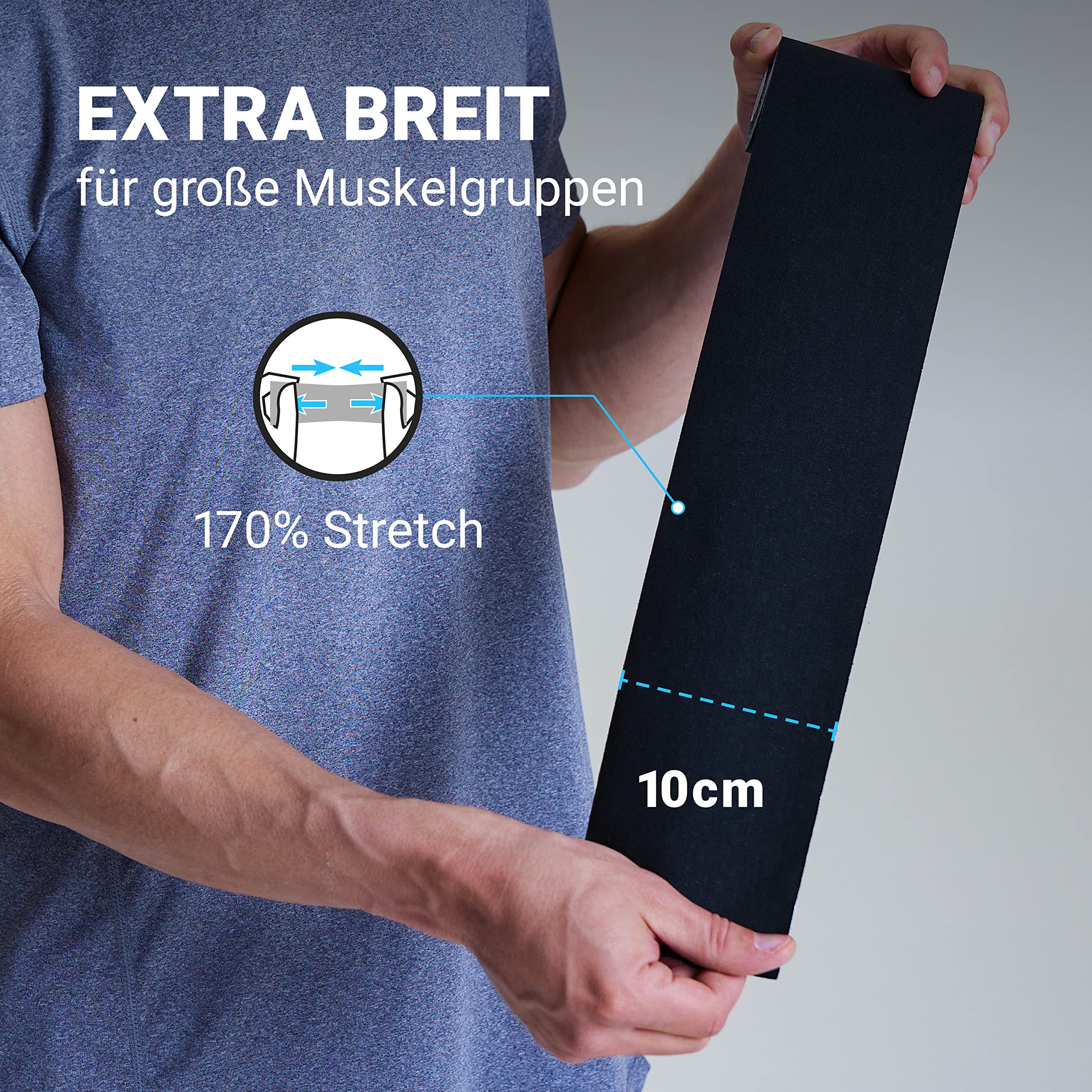 TRUETAPE Kinesiotapes extra breit I Kinesiologie Tape (10cm x 5m) | Tape für große Muskelgruppen | hautfreundlich, wasserfest und schweißresistent | schwarz (Packung mit 5)