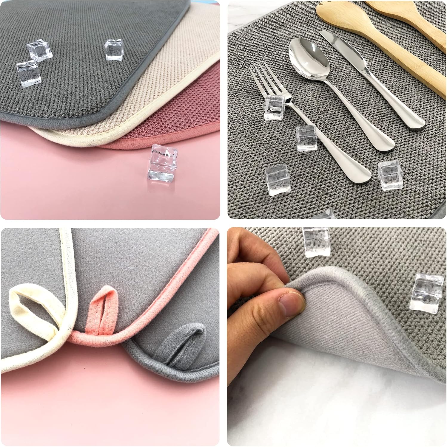 Microfiber Dish Drying Mat,Ultra Absorbent Drying Mat for Kitchen Counter,Dishes Drainer Pads 3 Pack,Large Size 20''X 15''(Beige/Grey/Pink)