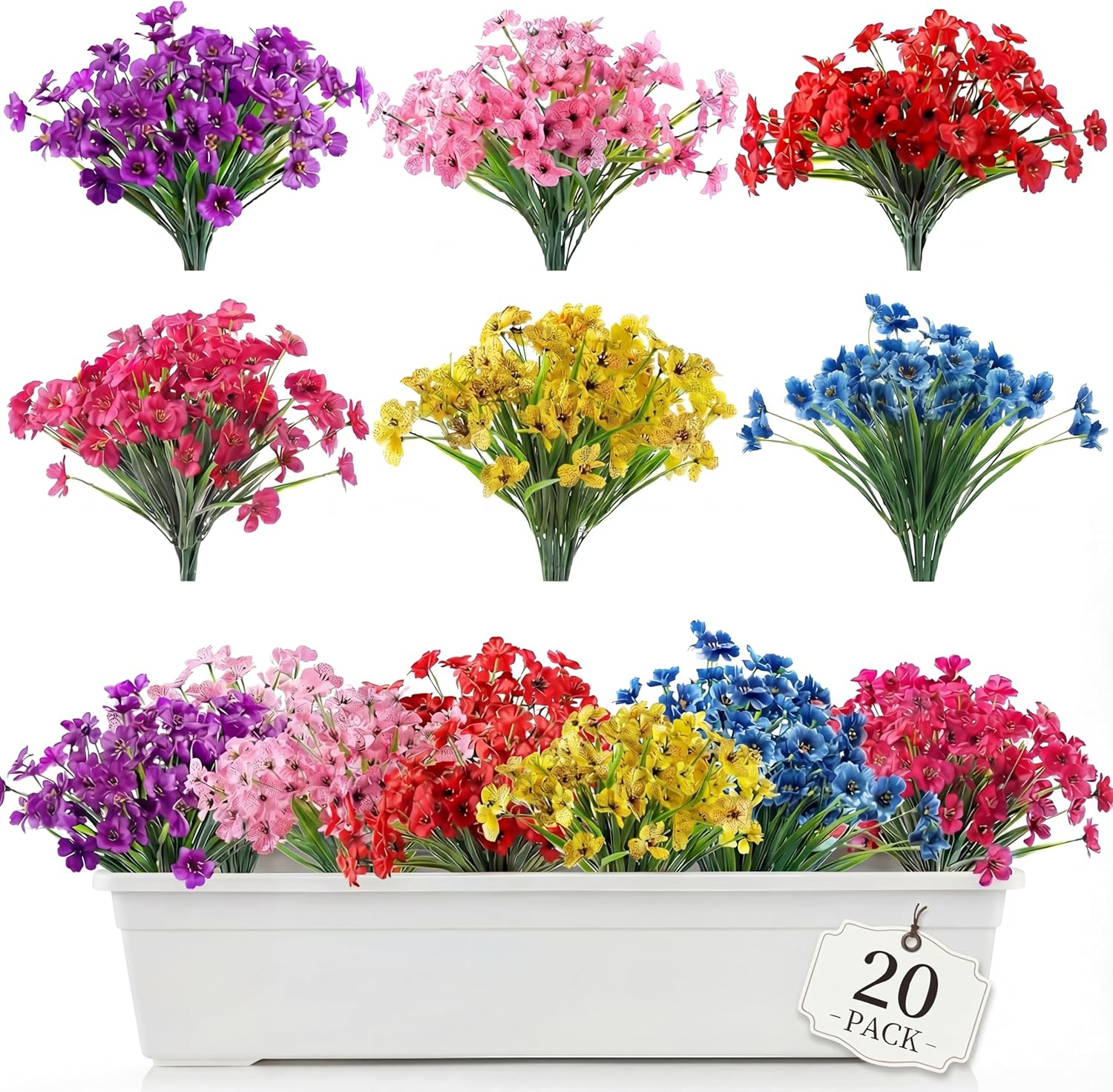 20 Bundles Artificial Flowers for Outdoors or Garden Home Decor,No Fade Fake Flowers Faux Plants for Decoration Hanging Planters,Porch Window Box Garden Wedding Farmhouse Decor Fake Plants