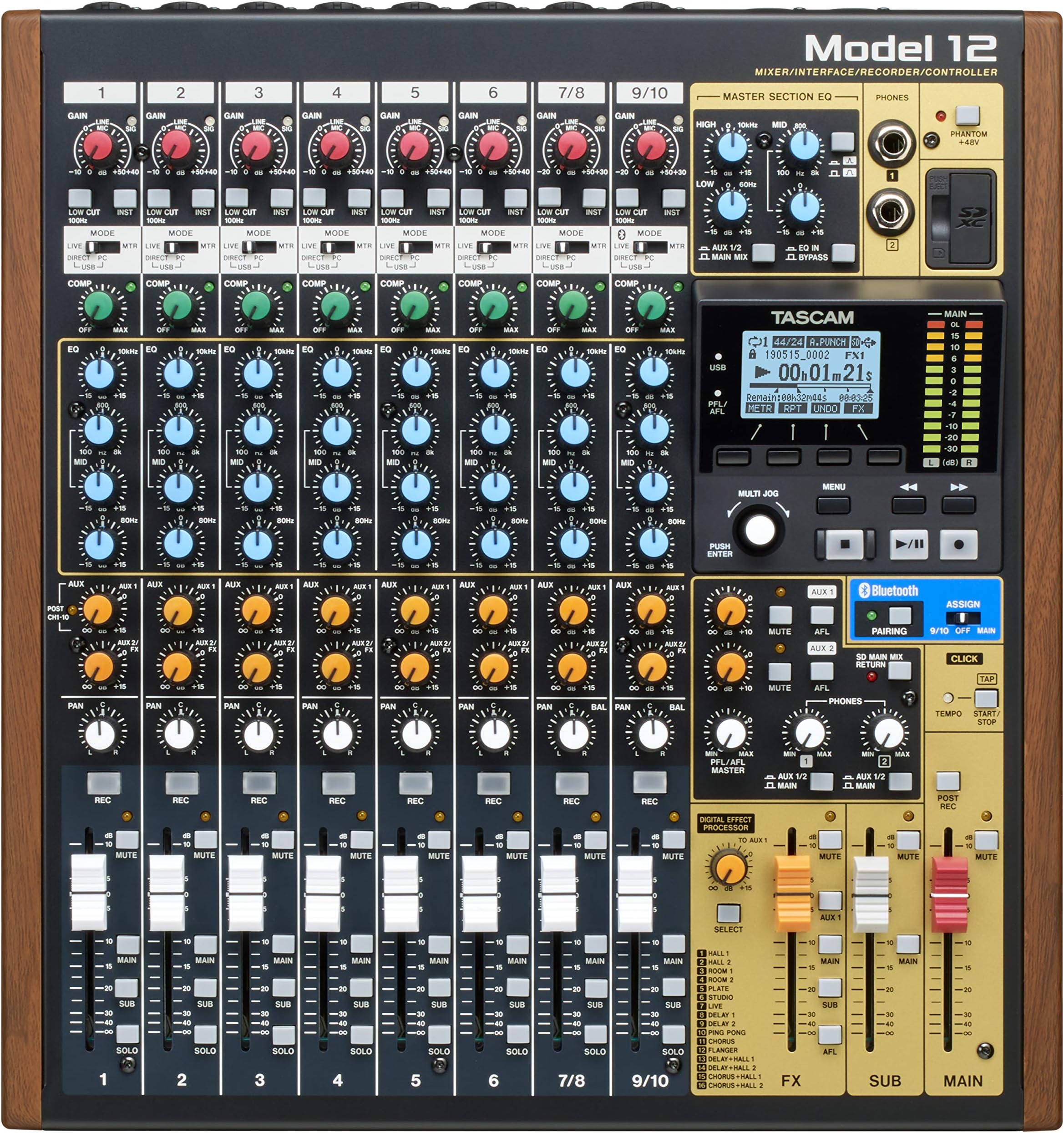 Tascam Model 12 All-in-One 12-track Digital Multitrack Mixing and Recording Studio, Mixer, USB Audio Interface and DAW Controller