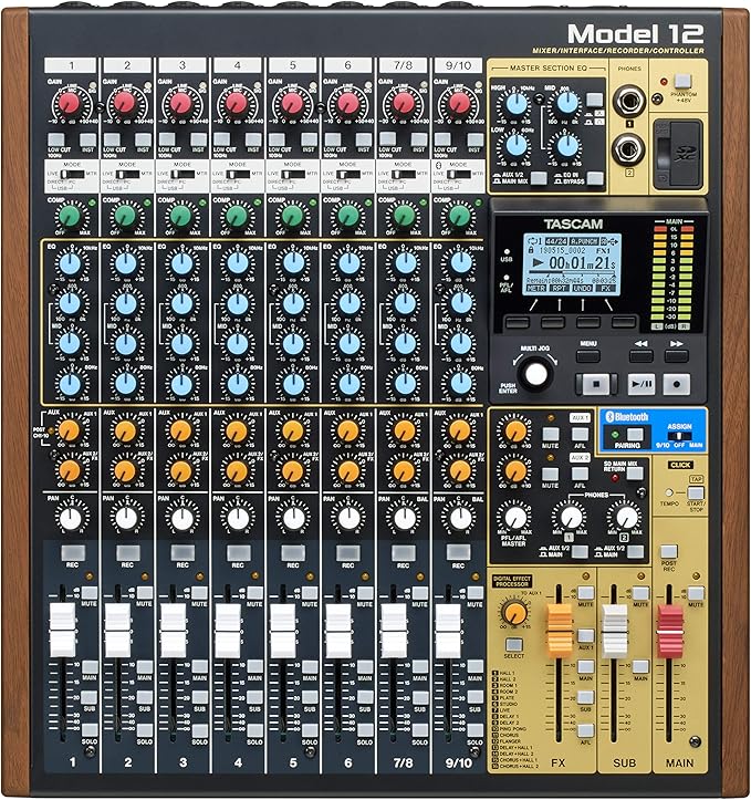 Tascam Model 12 All-in-One 12-track Digital Multitrack Mixing and Recording Studio, Mixer, USB Audio Interface and DAW Controller