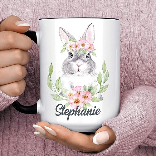 Miniatura 4 de Custom Bunny Name Mug with Floral Crown | Personalized Rabbit Coffee Cup for Kids or Adults | Cute Animal Easter Gift | Dishwasher Microwave Safe