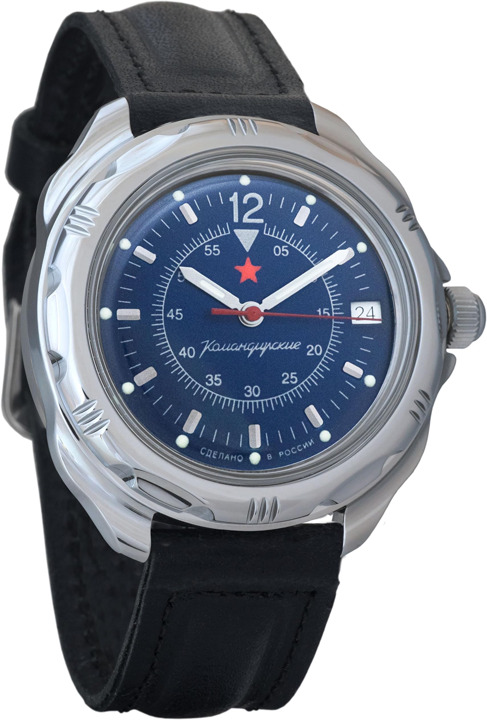 VOSTOK Komandirskie Dark-Blue Dial Army Mechanical Mens Military Commander Wrist Watch #211398