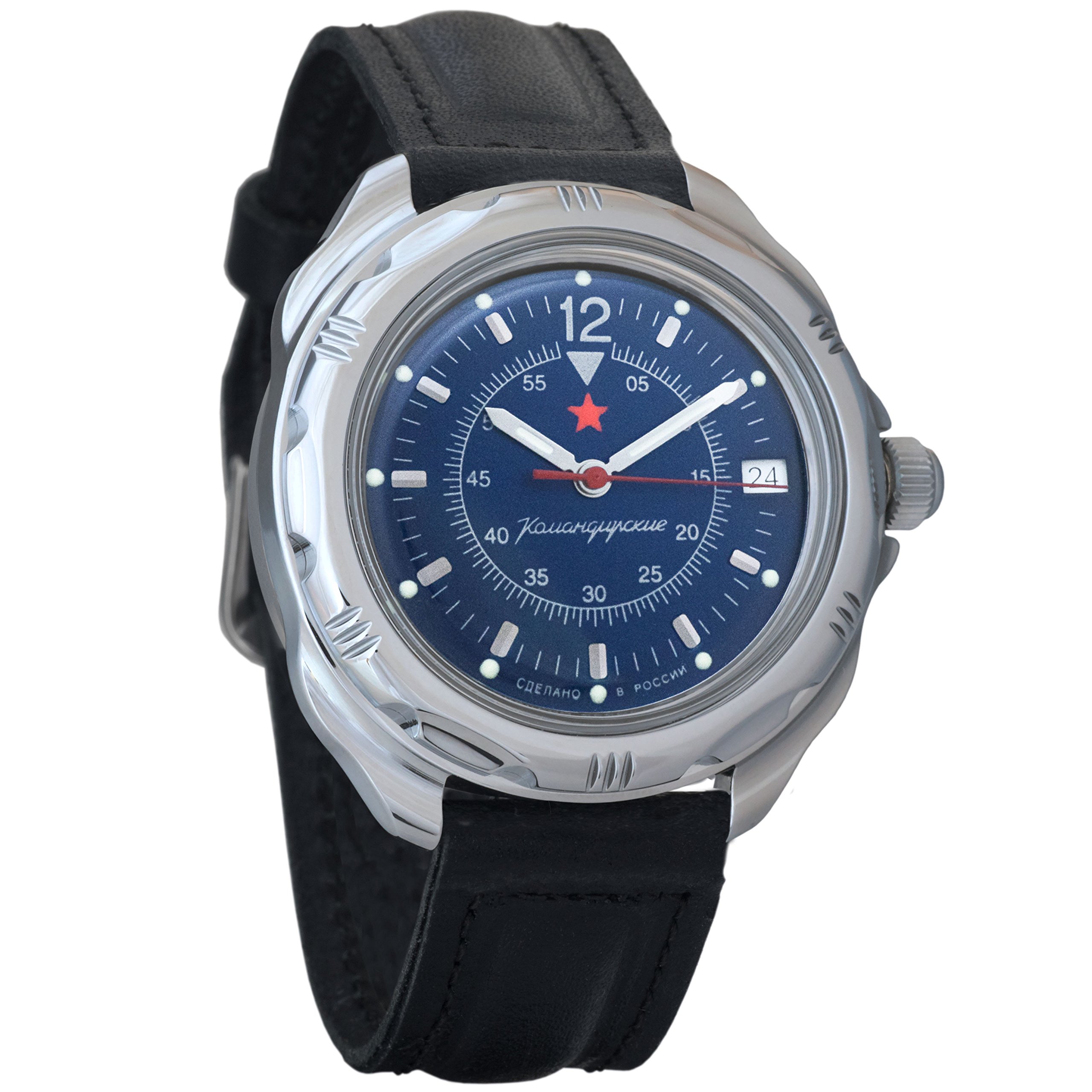 VOSTOK Komandirskie Dark-Blue Dial Army Mechanical Mens Military Commander Wrist Watch #211398
