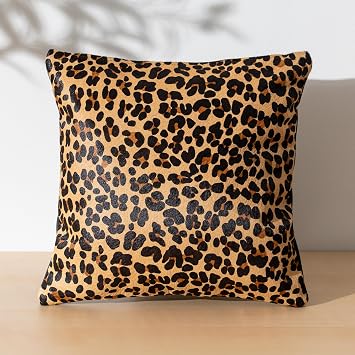 ecowhides 100% Genuine Brazilian Cowhide Pillow Cover Leopard Double-Sided Luxury Leather Decorative Cushion for Rustic & Western Home Decor 15 x 15