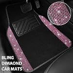 CAR PASS Shining Rhinestones Tapis, Bling Crystal Diamond Glitter Car Tapis de sol antidérapant PVC Chauffe-mains Automotive Universal Fit pour SUV Sedan Car Van, je suis désolé. 4pcs pour les filles mignonnes (rose noire)