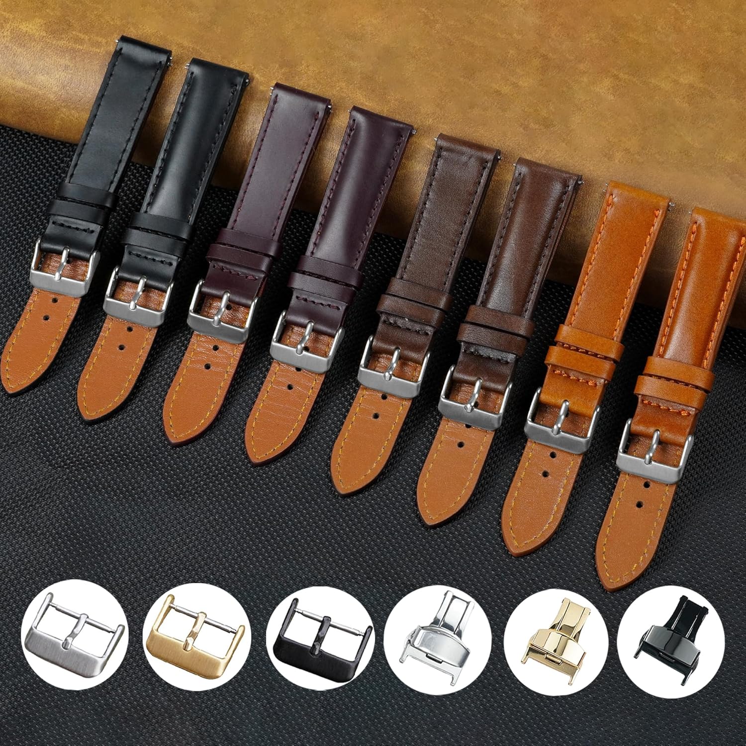 Vintage Leather Watch Band Quick Release Leather Strap For Men Women Handmade Extra Soft Watch Wrist Band Elegant Replacement Stainless Steel Strap 18mm 19mm 20mm 21mm 22mm
