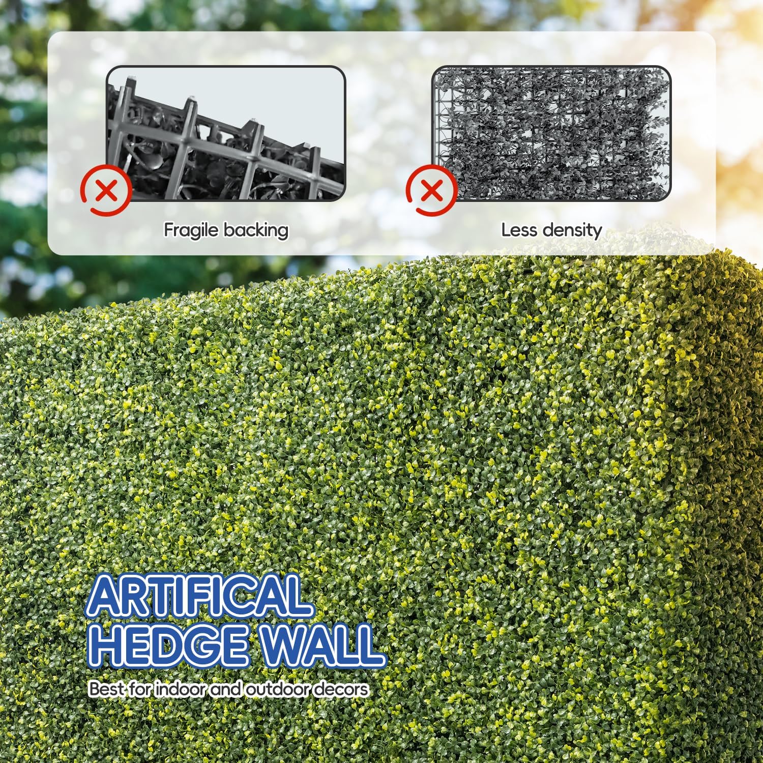 Artificial Hedge Wall 36" Lx18 Hx6 W Boxwood Hedges Outdoor Patio Greenery Walls, Fake Grass Privacy Wall Screens, Office Living Room Divider, Wedding Party Décor