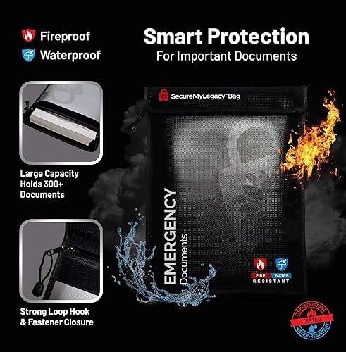 Miniatura 3 de Secure My Legacy - Bolsa ignífuga (paquete de 3) bolsas de documentos ignífugas, soporte para documentos de seguridad contra incendios con