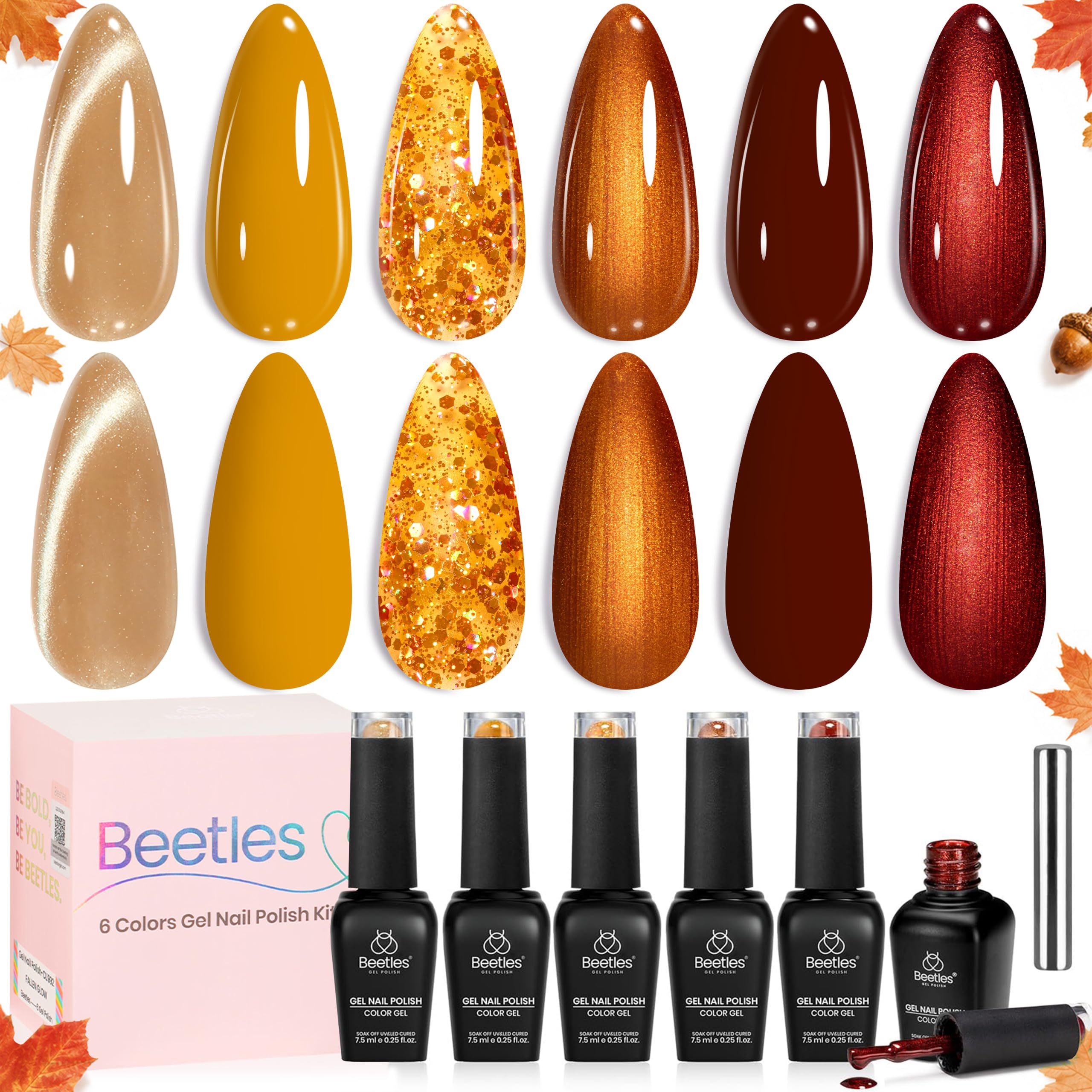 Beetles Fall Gel Nail Polish Set, Gold Brown Burgundy Red
