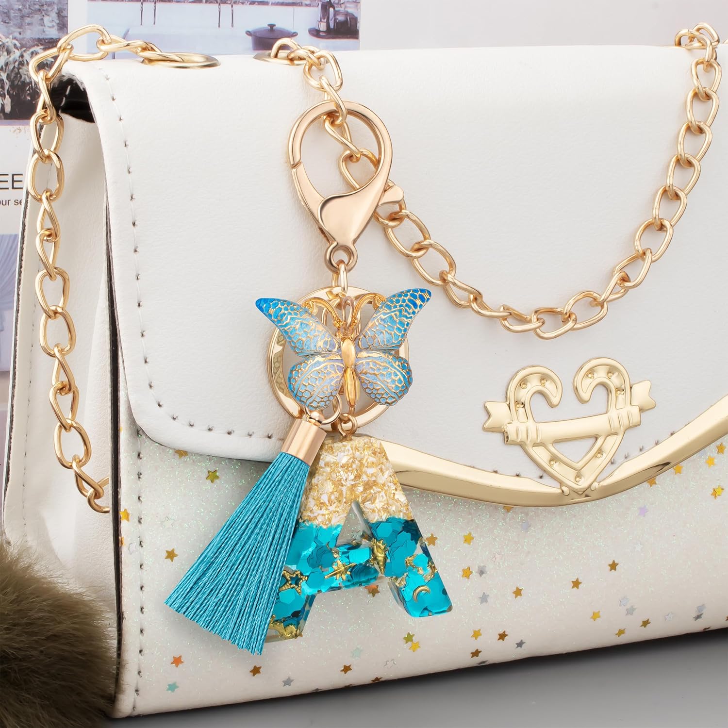 Suweibuke Cute Pink Key Chains for Women Girls, Initial Letter Keychains with Tassel, Charms for Key Purse Handbags Backpacks - Image 3