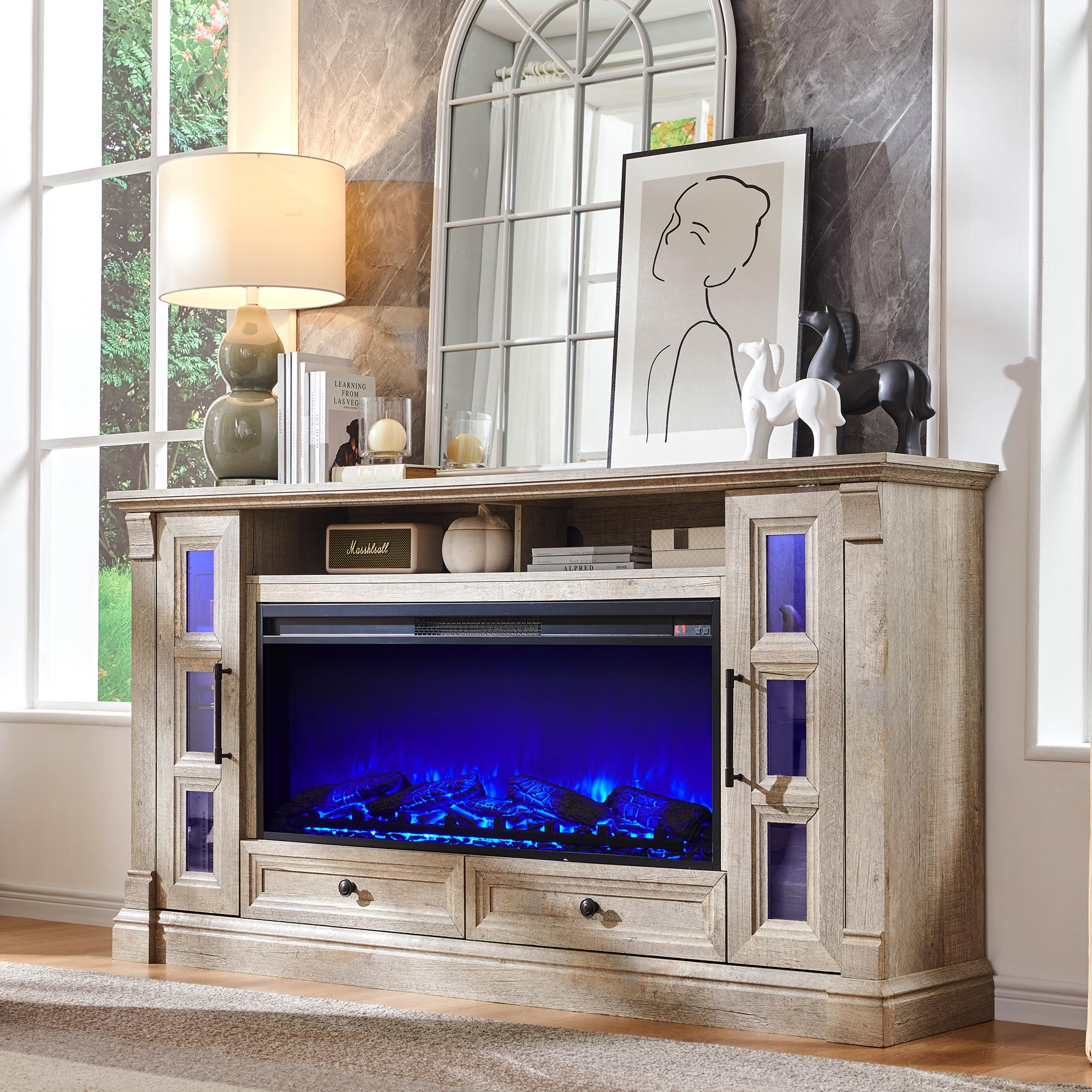OKD TV Stand with Fireplace for up-to-80 TV, Farmhouse 72