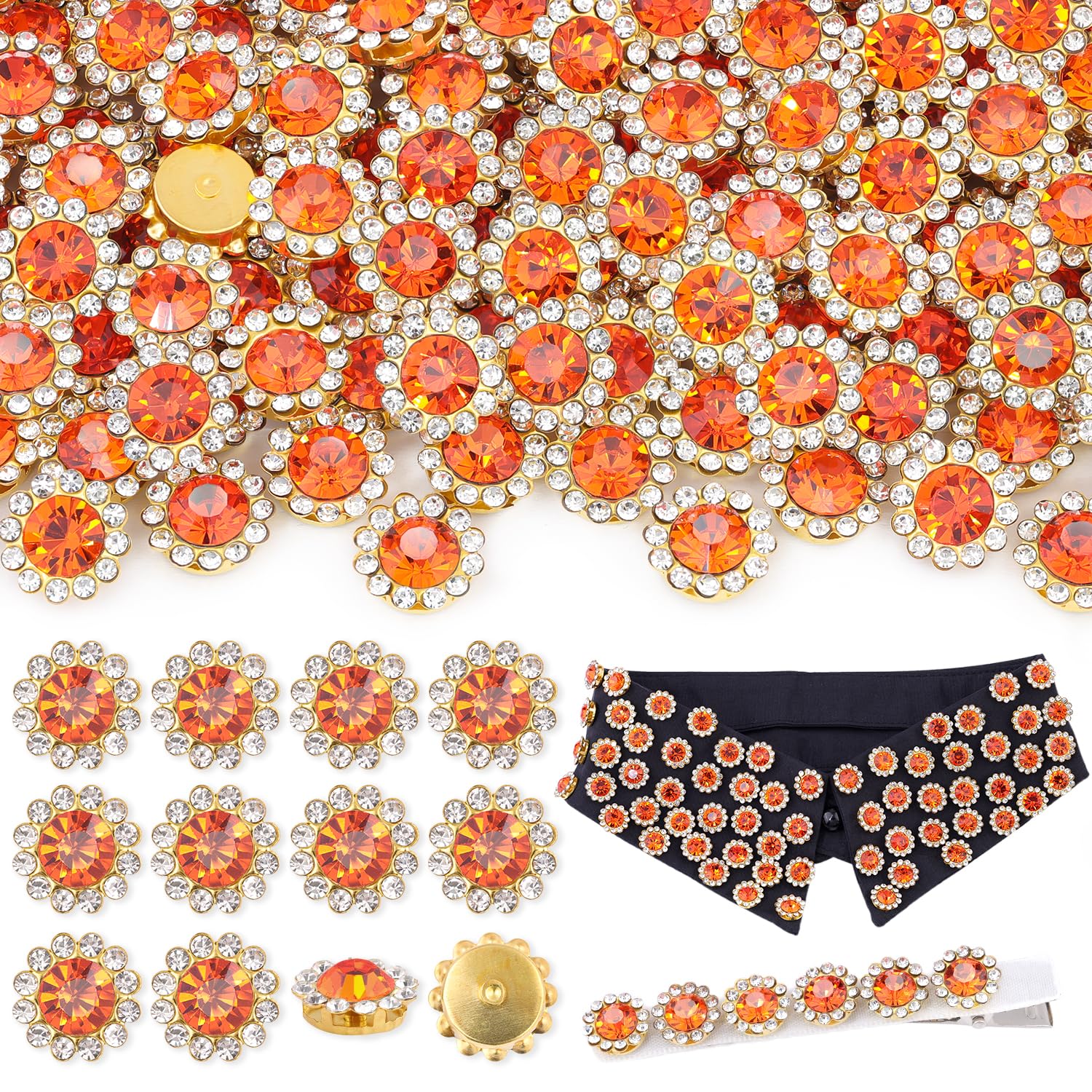150PCS 12MM Orange Sew on Rhinestones for Bedazzling, Large Sew On Gems | Bedazzling Gemstones for Crafts Clothes Hats, Jewels for Bedazzling, Crystal Flatback Colorful Rhinestones, Bedazzled Kit