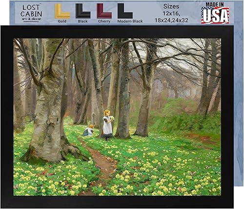 Cabaña perdida dos niñas recogiendo flores en bosque de primavera por H A Brendekilde Impresión sin marco  Reproducción de pintura de obras de arte