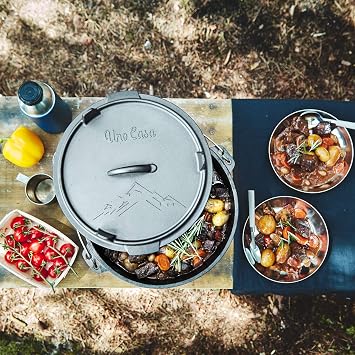 Uno Casa 6Qt Cast Iron Camping Dutch Oven with Lid Lifter and Storage Bag - Pre-Seasoned Outdoor Dutch Oven for Campfire Cooking, Stews, and Baking - Durable Cast Iron Pot for Camping and Hiking