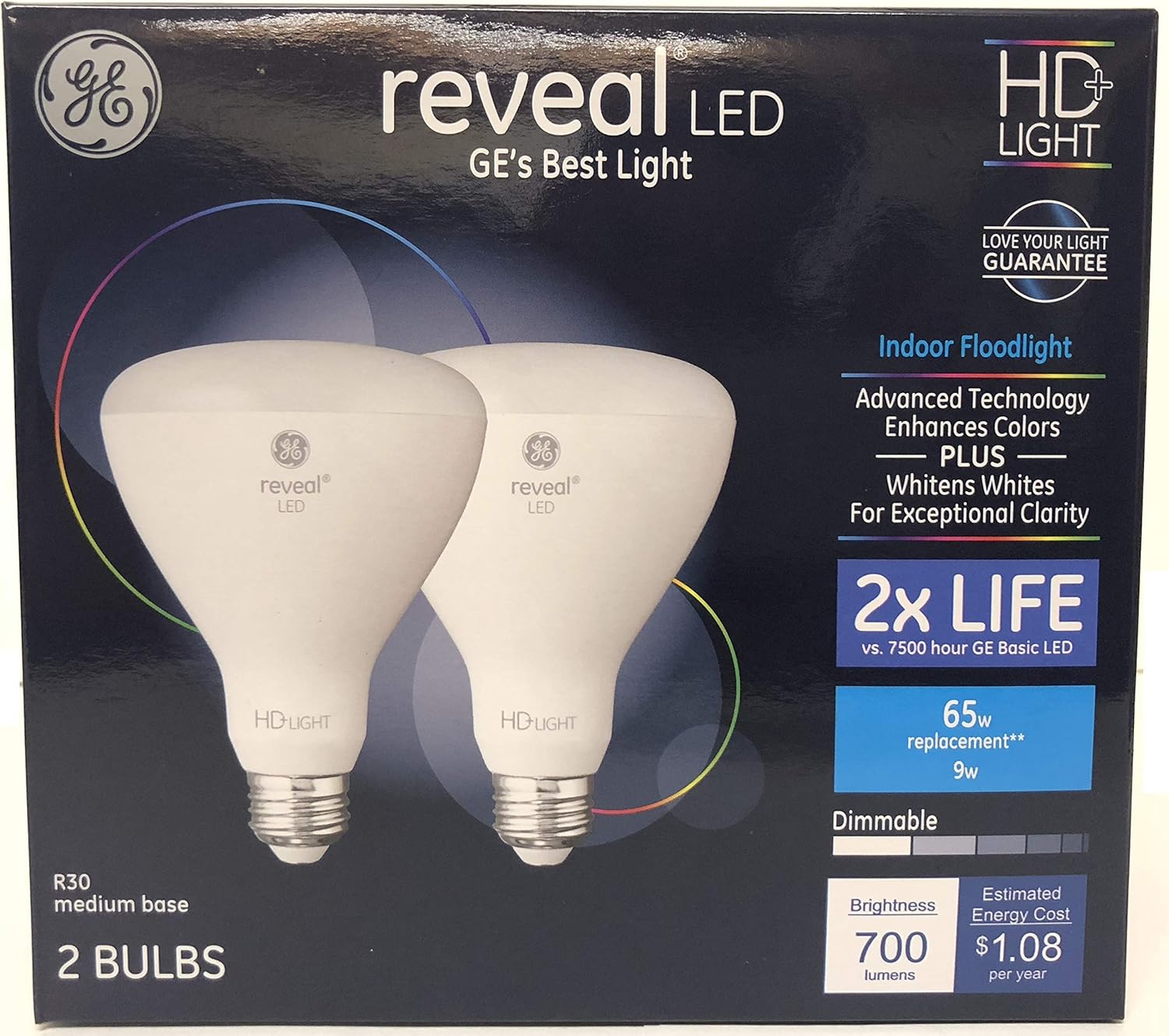 GE 30688 Indoor Floodlight HD Light 65w Dimmable Pack 2
