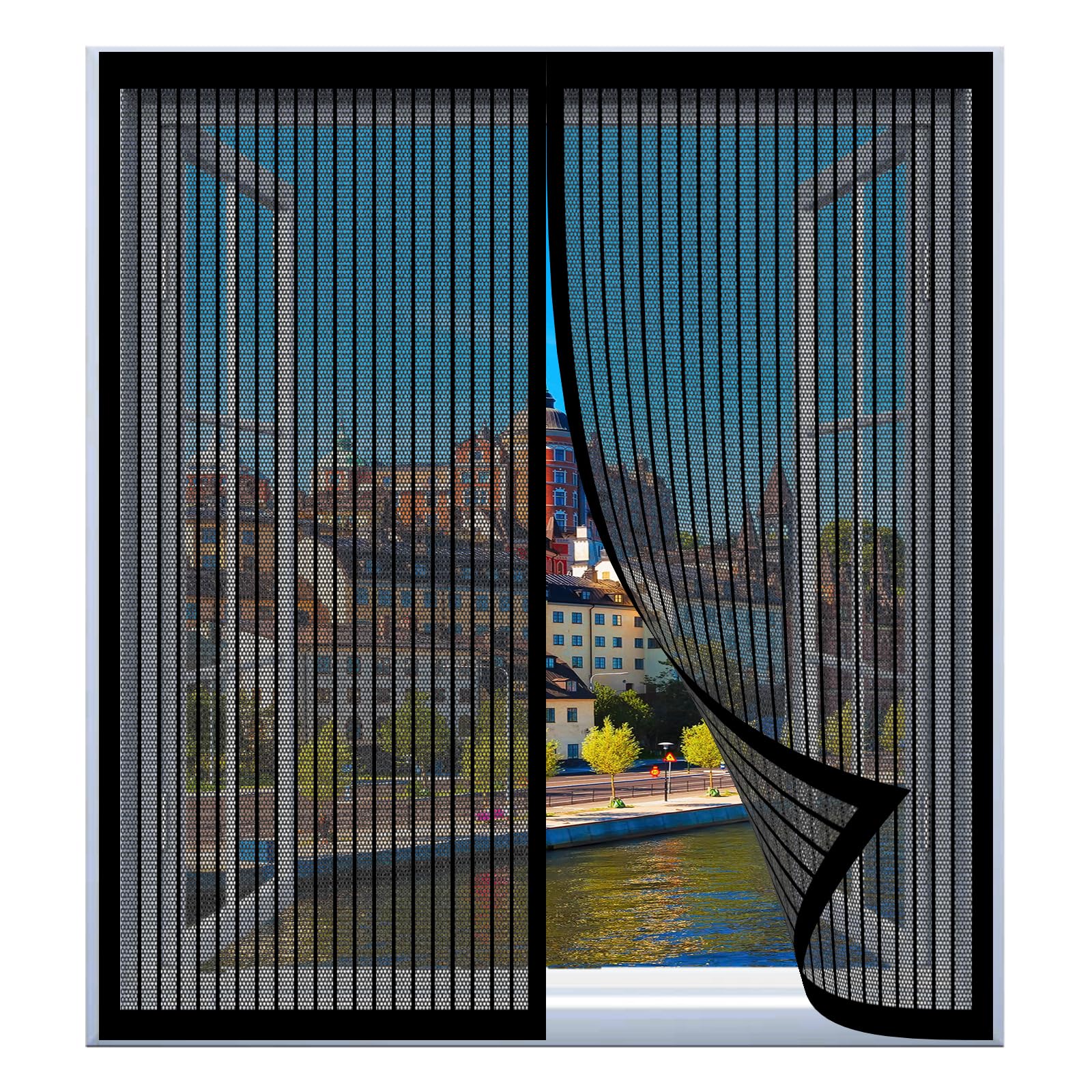 Fly Screens for Window Nets 47 x 45 cm Easy Installation No Drilling Or Screwing Transparent Window Screen for Windows Nets to Keep Bugs Out, Black