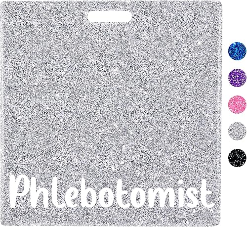 Plifal Flebotomist Badge Buddy Card Holder Enfermería Accesorios Glitter Plata Horizontal Identificación Nombre Identificación Etiquetas Trabajo de