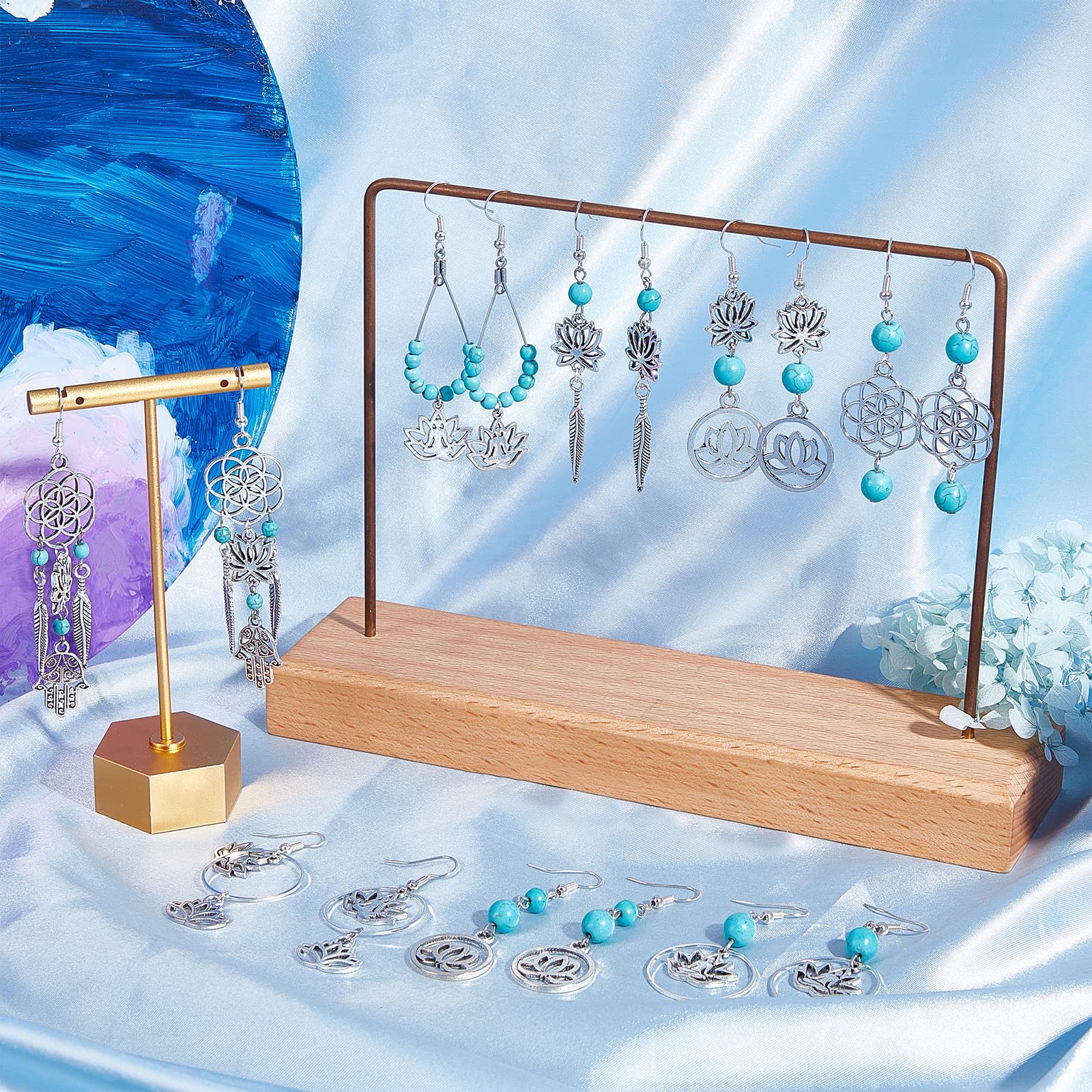 SUNNYCLUE Lotus Flower Earrings Making Kit - 10 Pairs Chakra Yoga OM Charm Jewelry DIY Set