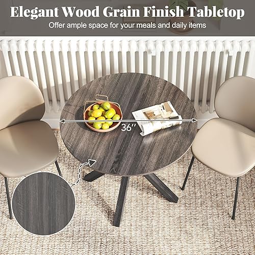 Miniatura 13 de Giantex Mesa de comedor redonda de madera de 36 pulgadas, mesa de cocina de granja con base de pedestal intersectable y patas de madera de goma