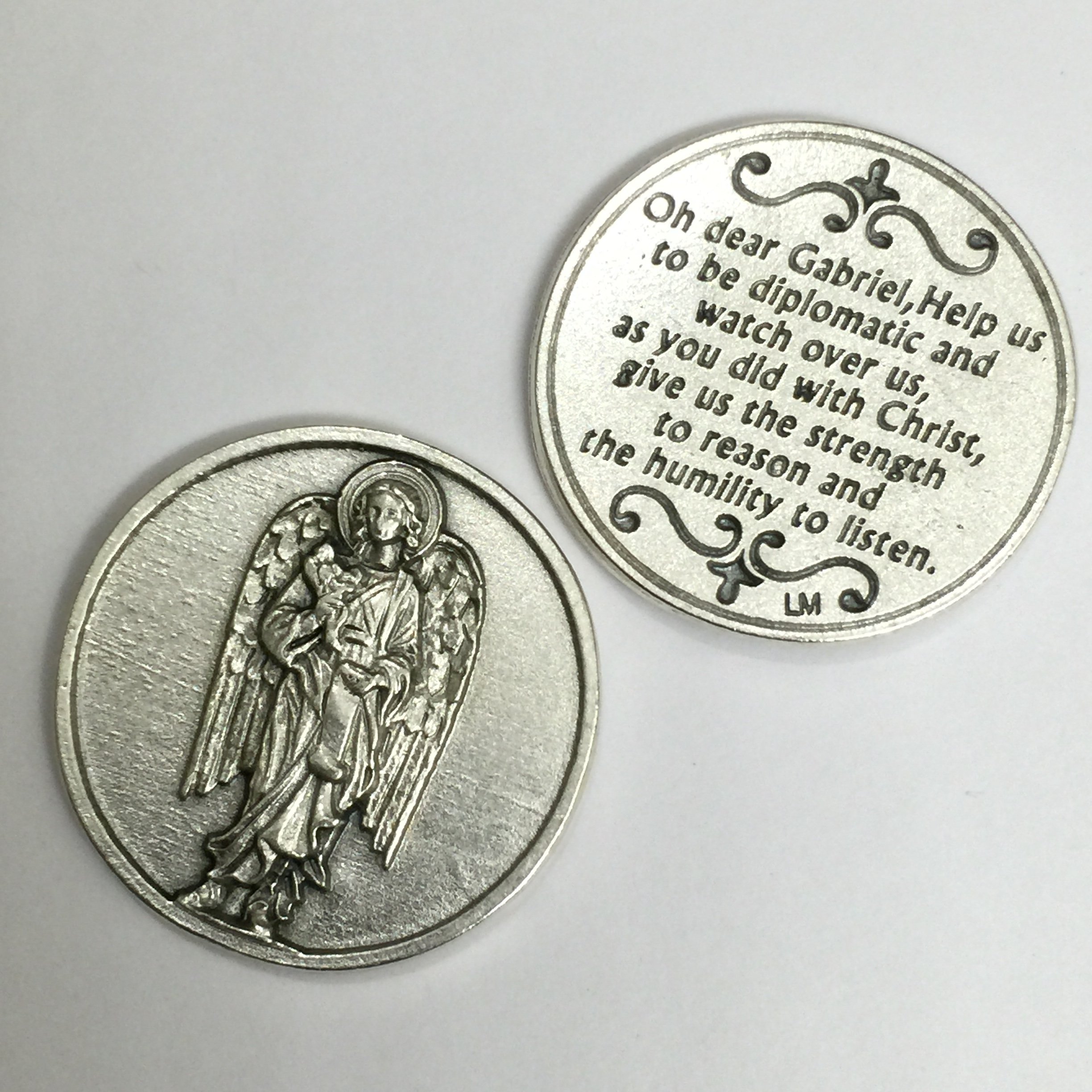 LM Religious Archangel Saint St Gabriel Pocket Token Coin Protection Protect Catholic Charm with Prayer Medal Religious Pray 1 1/8