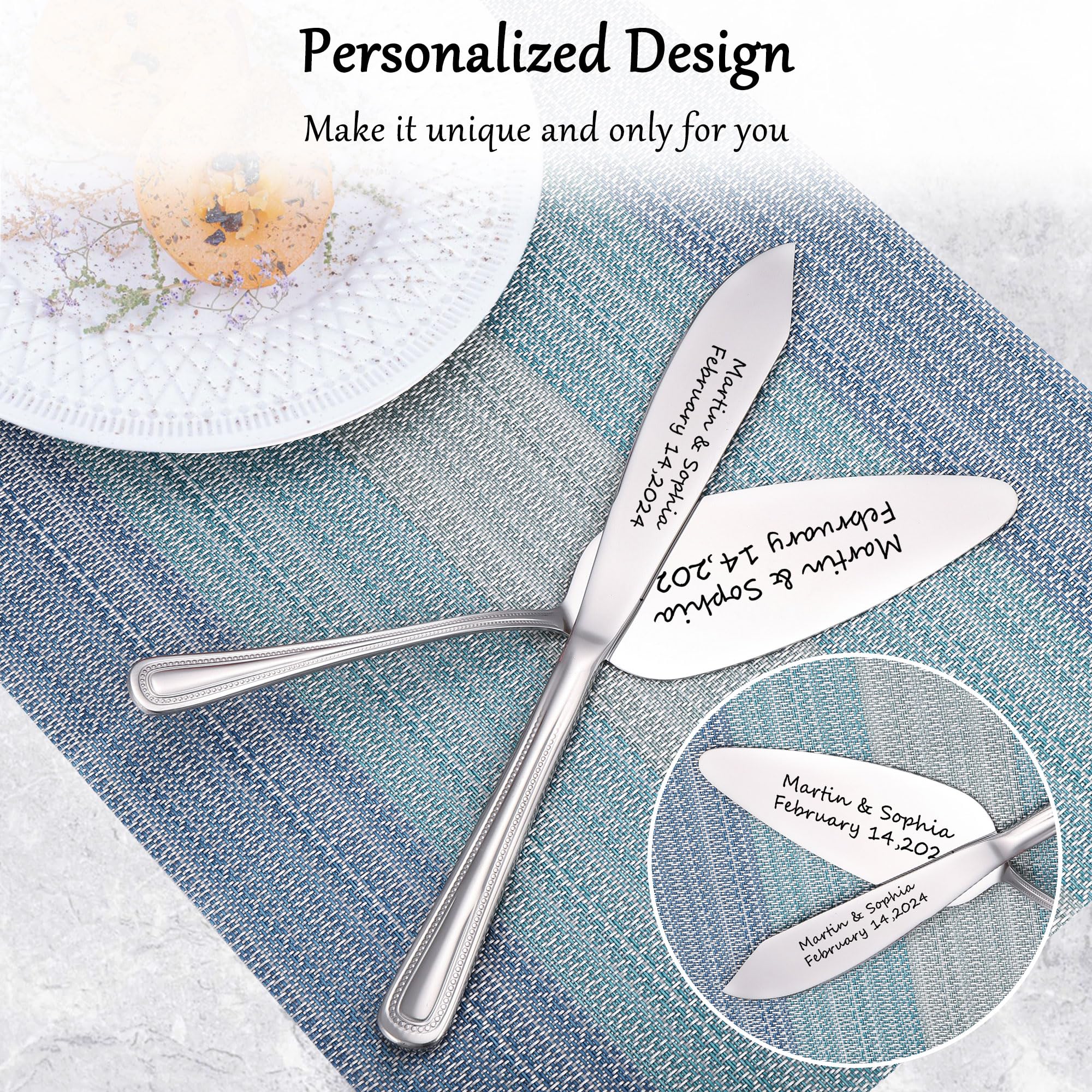 Set Coltello E Paletta Per Torta Nuziale Personalizzabile - Incisione Nome E Data, Acciaio Inossidabile, Regalo Matrimonio - Foto 3