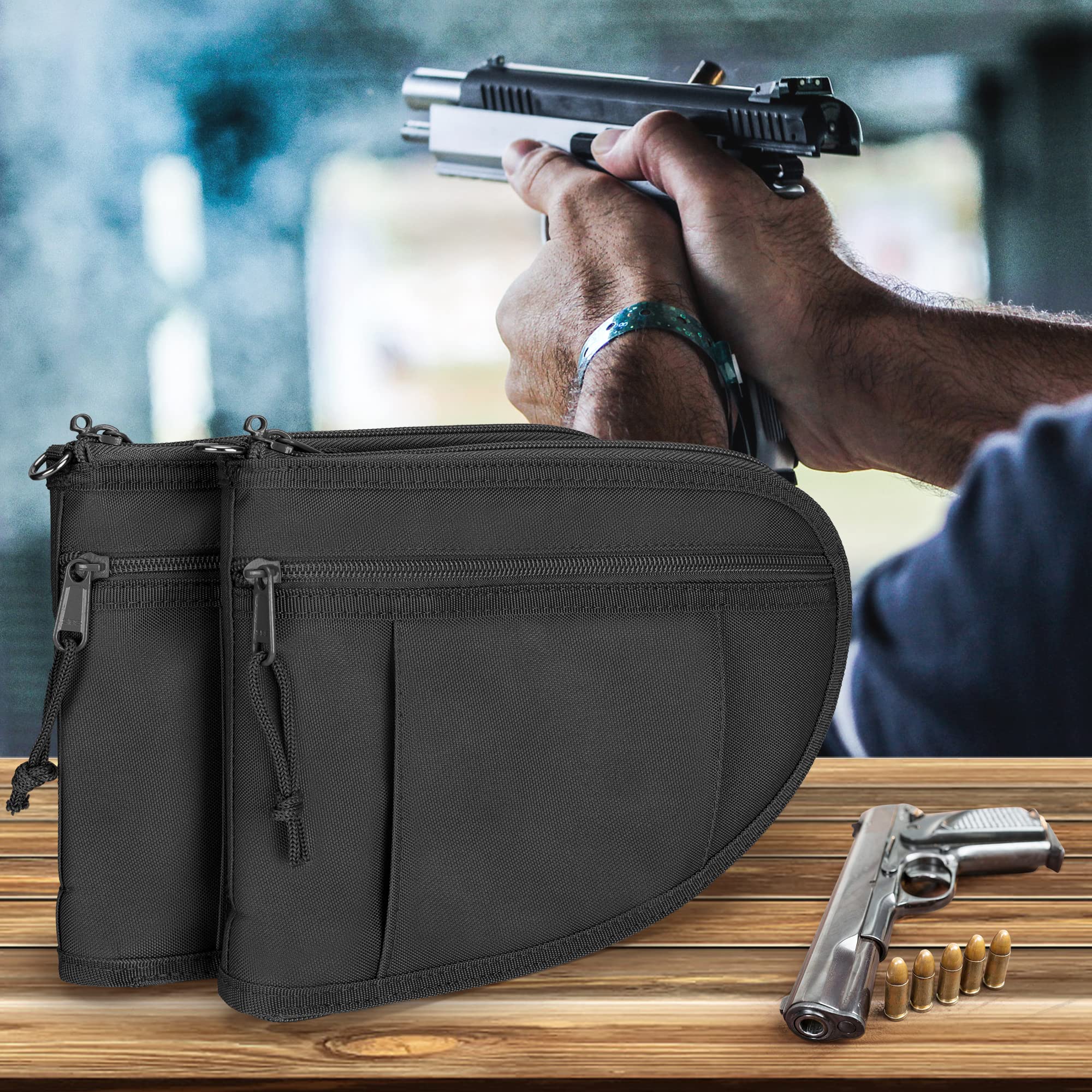 GOBUROS Custodie imbottite per pistola con cerniera chiudibile a chiave, borsa per pistola con fodera in velluto ispessito (confezione da 2)