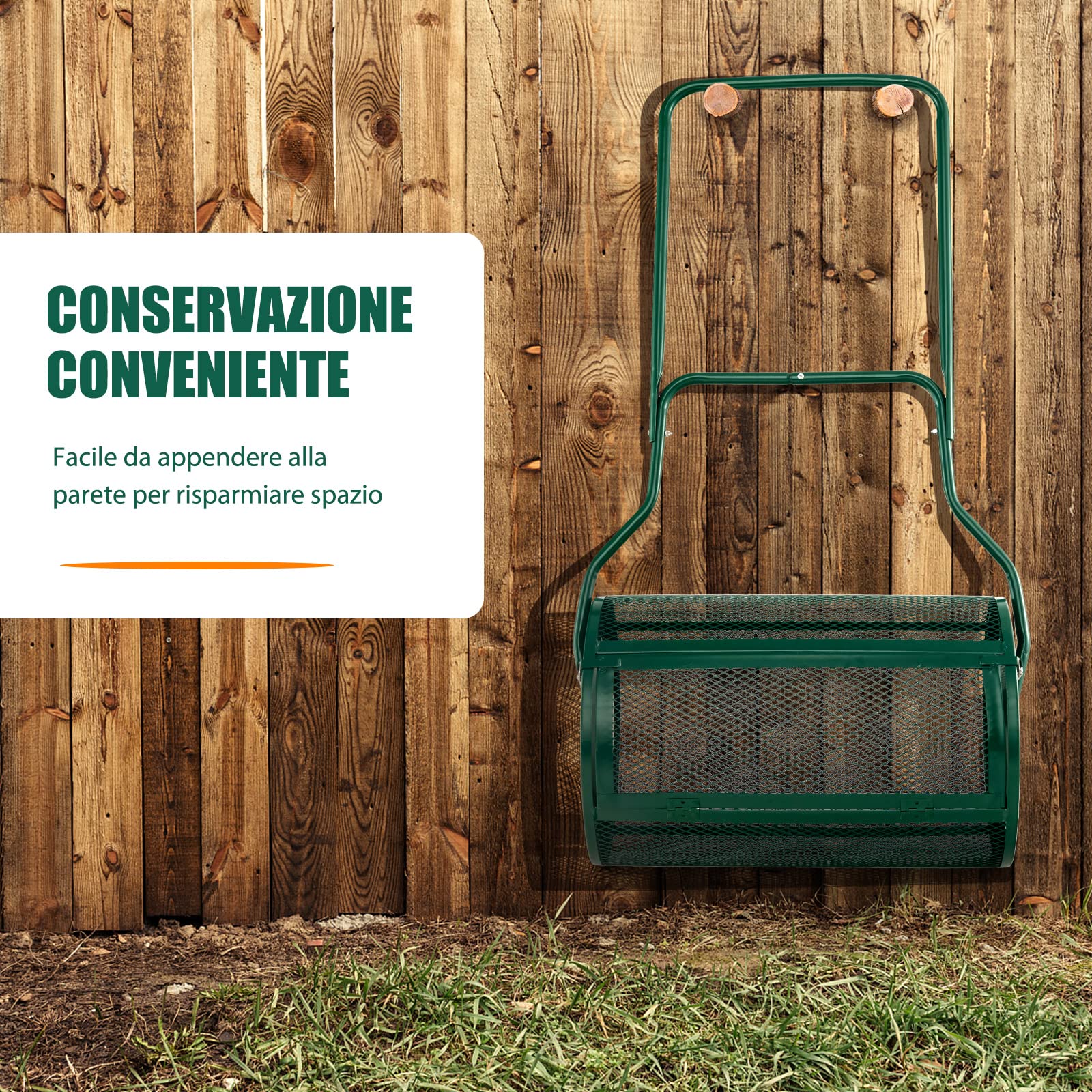 Rullo Per Compost E Spandiconcime Da Giardino 24 Pollici Con Chiusure Laterali