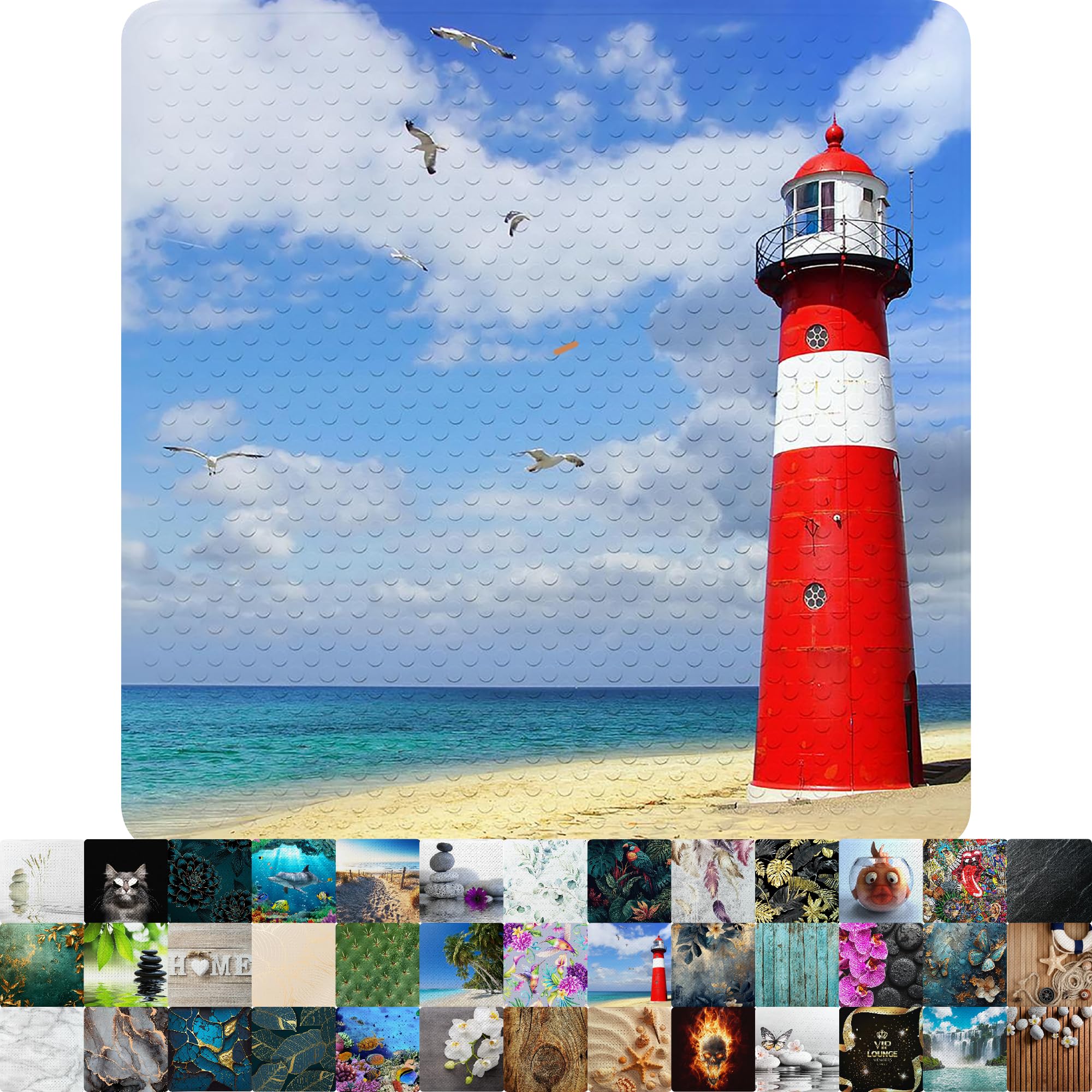 Sanilo Bath Mat 53 x 53 cm, Non-Slip Shower Mat for Showers and Bathtubs, Machine-Washable and Mould-Resistant Non-Slip Mat (Lighthouse)