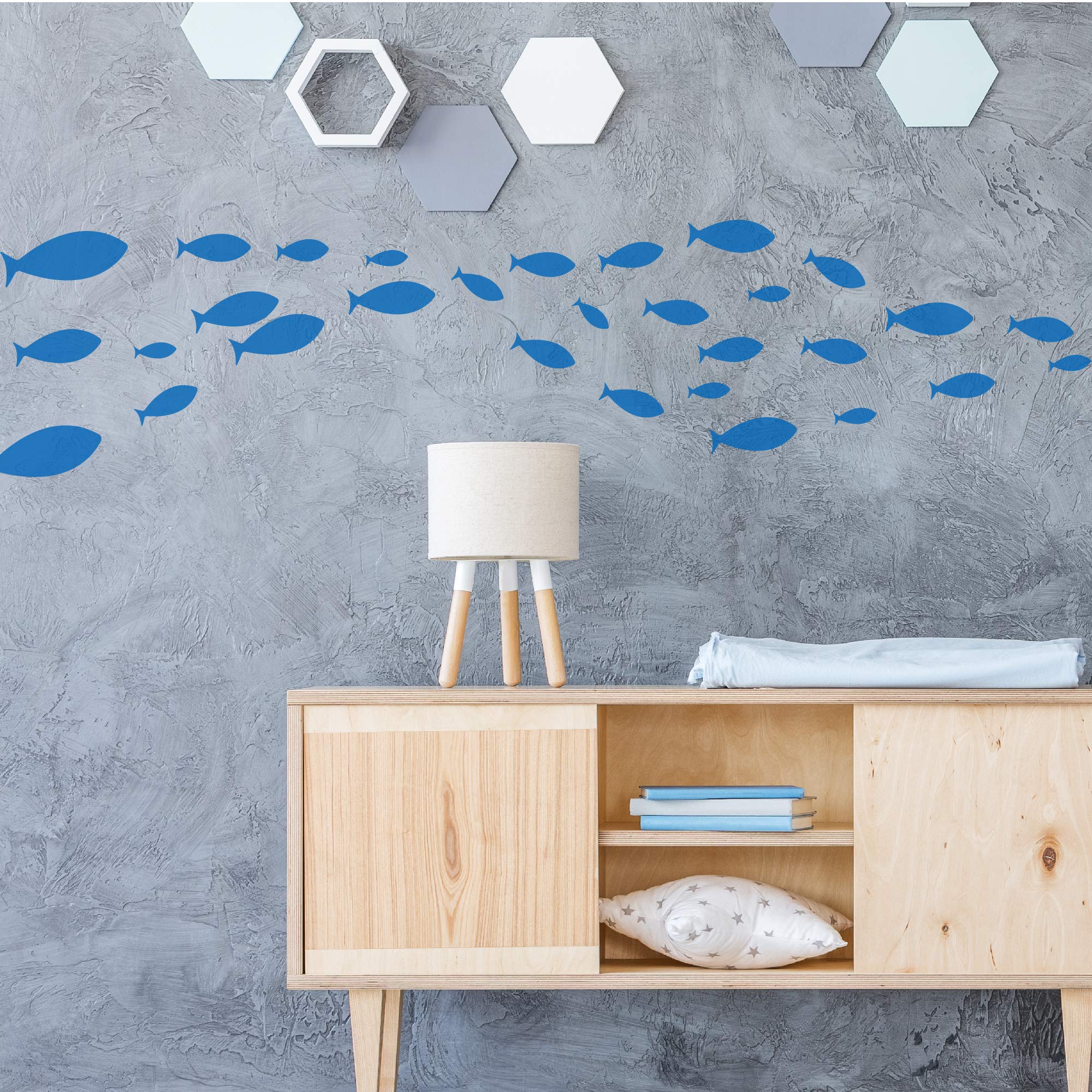 Ocean Fish Wall Decal- Under The Sea Vinyl Wall Stickers for Kids Room Bedroom Bathroom Nursery Decor-Blue