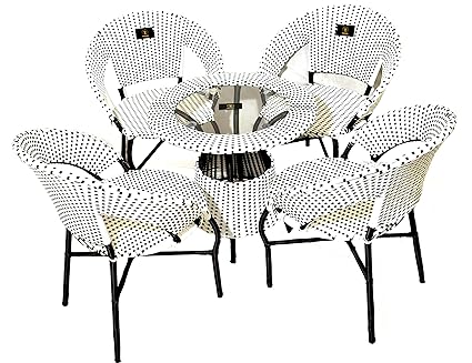 BrookWood - Outdoor Furniture Set 4 Chairs 1 Table with Glass TOP - White+Brown