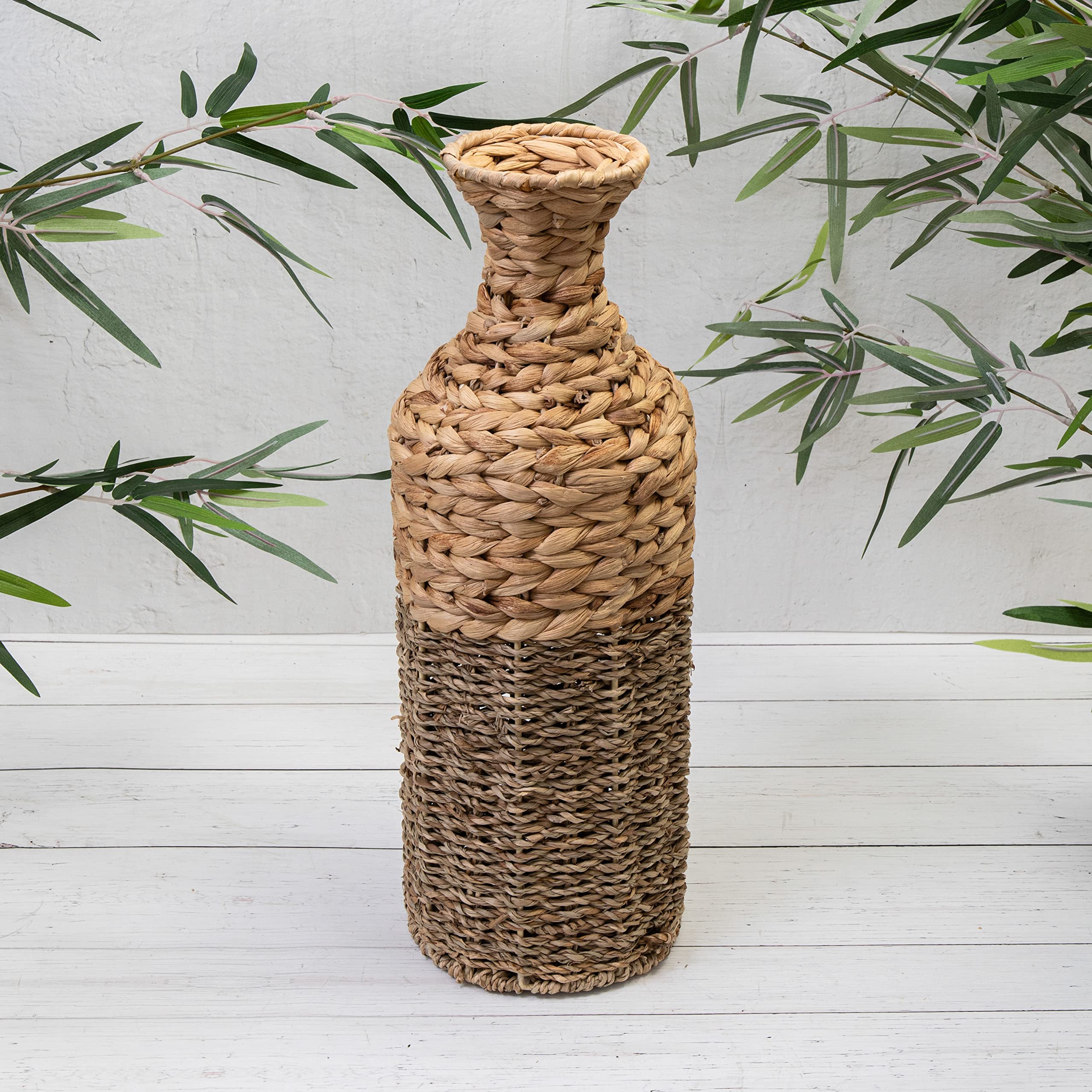 Tall Bamboo & Natural Woven Seagrass Decorative Vase 45cms