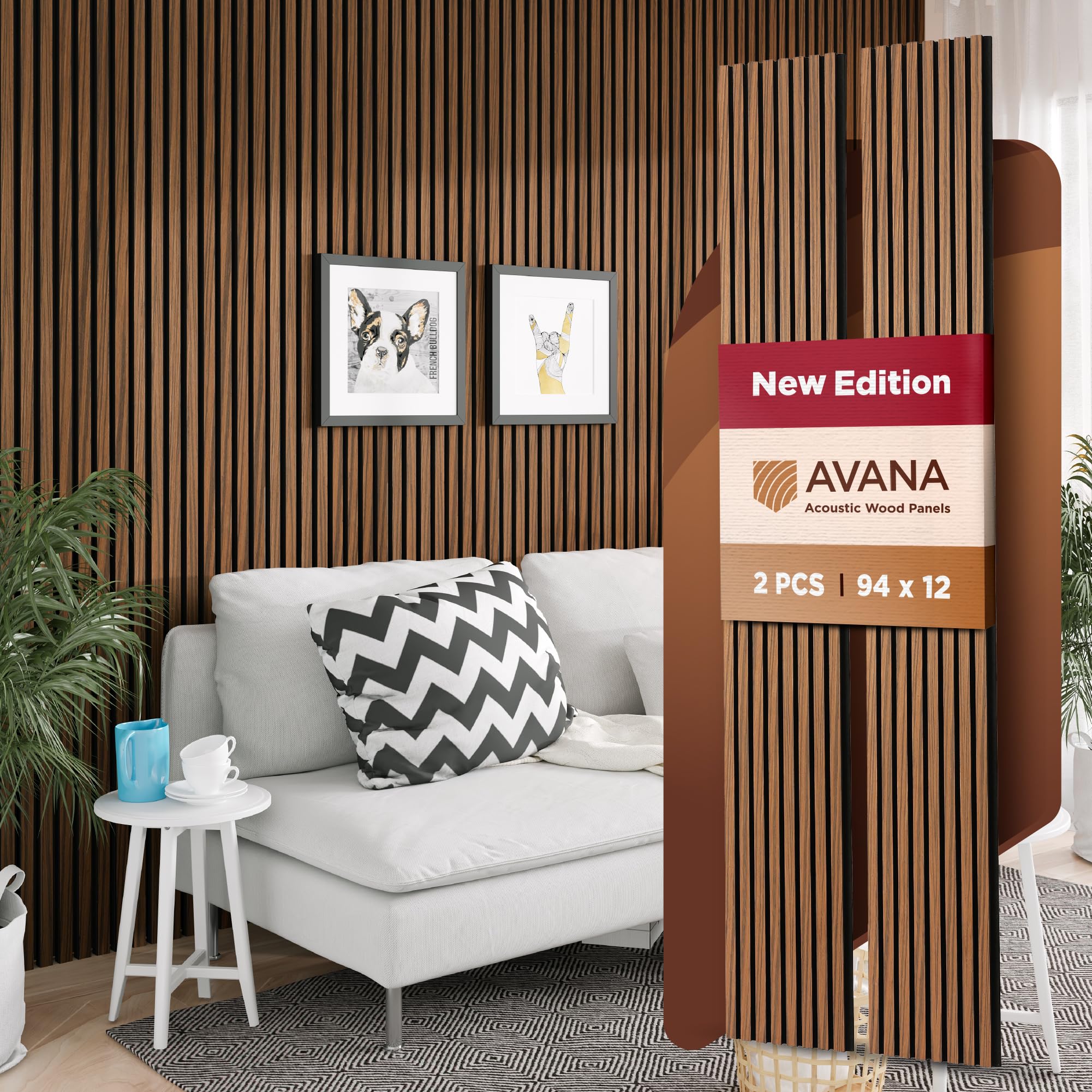 Avana Acoustic Wood Wall Panels – 94.4 x 12.6 Inch Rustic Walnut Acoustic Panels 2 PCs – Wall Panels For Interior Wall Decor For Homes, Offices, Studios – Sturdy and Durable Wood Panels For Wall