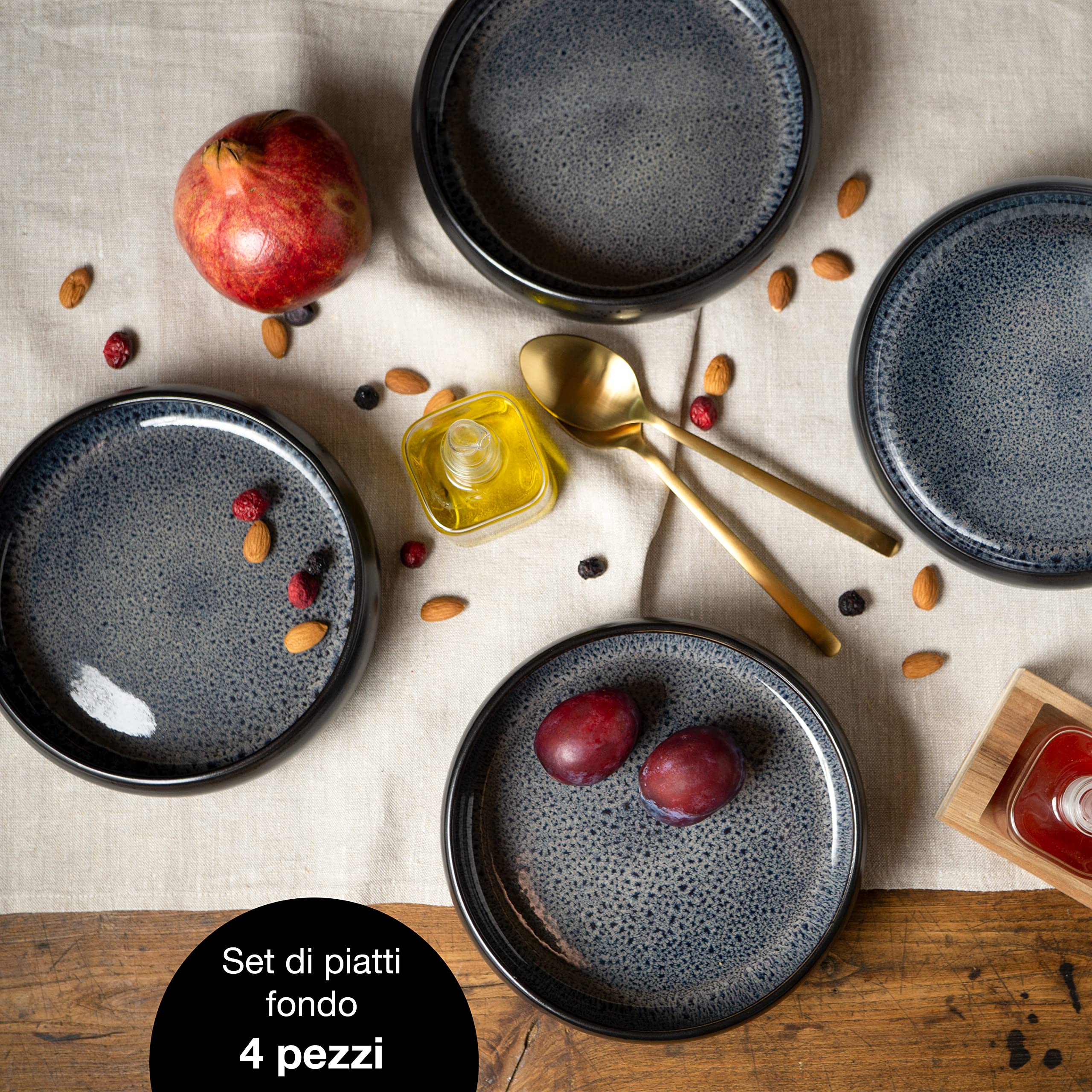Moritz & Moritz SOLID Set con quattro piatti fondi da 19 cm in gres porcellanato per zuppe, primi piatti, insalate e molto altro