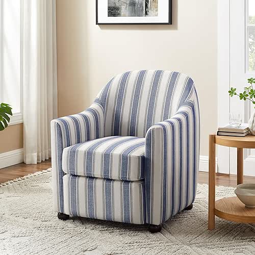 VANOMi 33.86" Barrel Chair, Linen Fabric Accent Chair with Stripe,