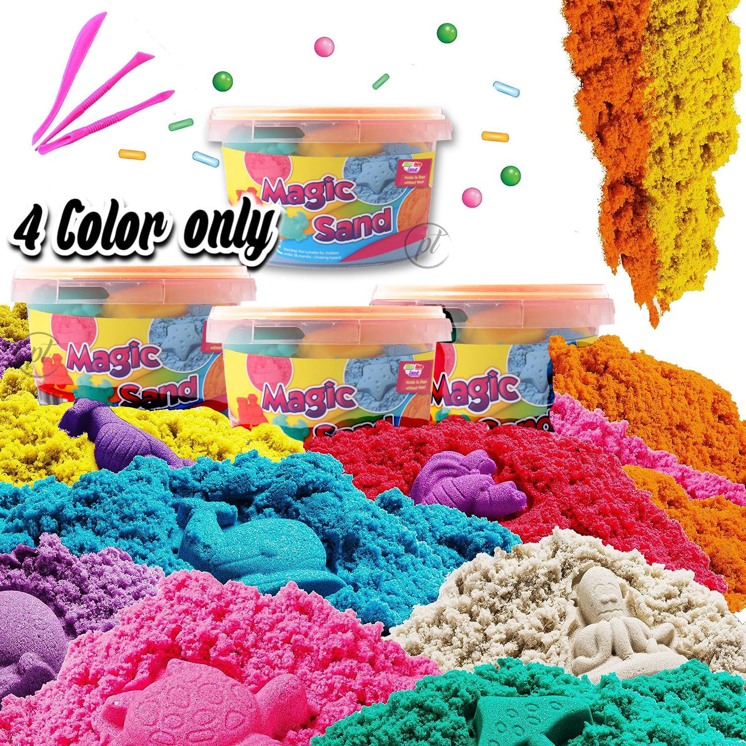 Promote Trader Pack of 4 Wonder Sand for Play Smooth Sand for Kids Moulds Inside | Moldable Sensory Play Sand Indoor Outdoor Beach Toys for Kids | Multi Color (B0CHMC5BT9) Amazon Price History, Amazon Price Tracker