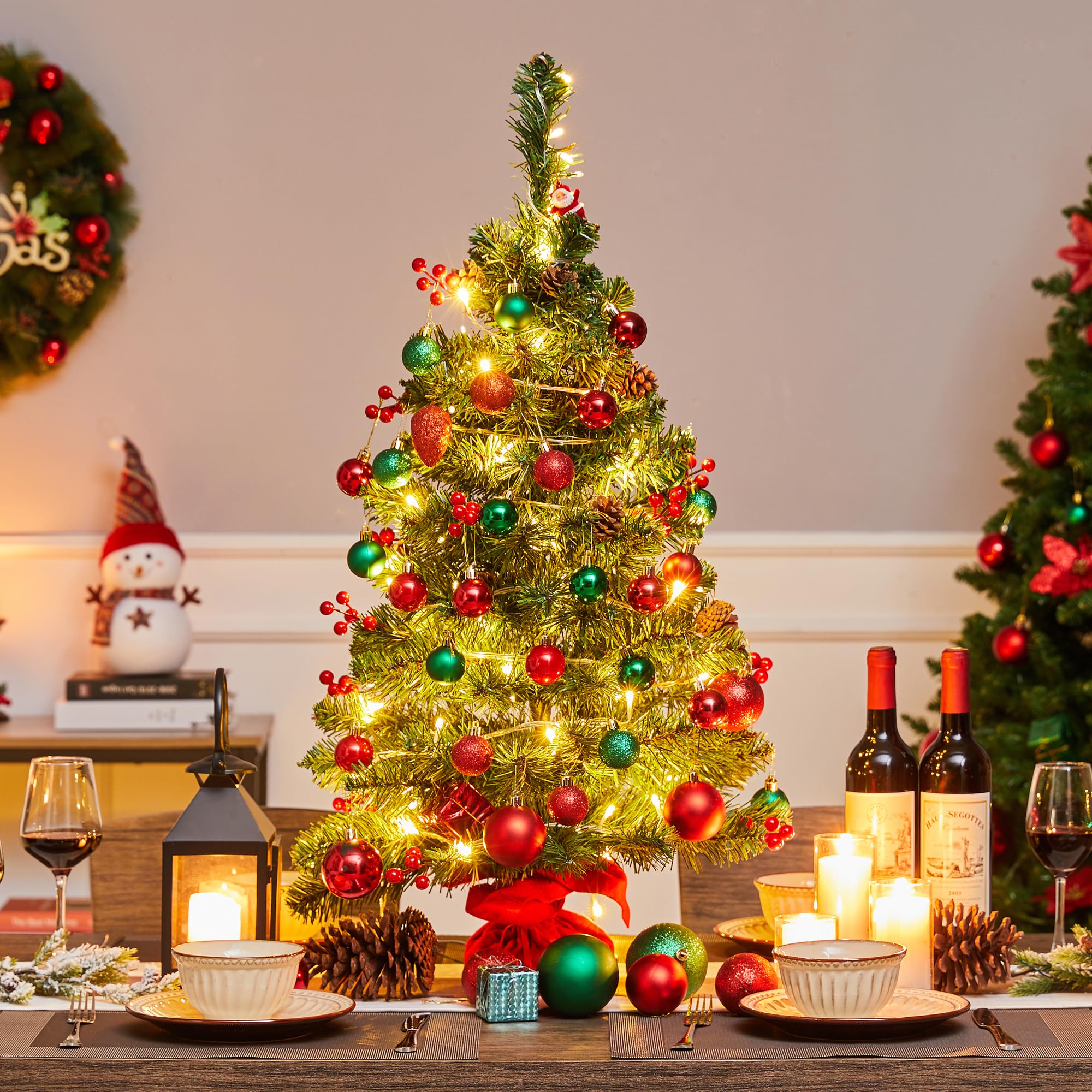 Yaheetech 90cm Mini Árboles de Navidad Artificiales de 96 Ramas, con LED