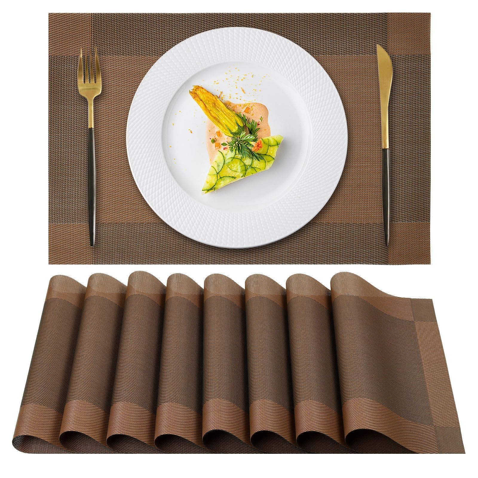 Gucass 8er Set Tischsets Abwaschbar, PVC Platzsets Abwischbar Platzdeckchen, Placemats Abgrifffeste Hitzebeständig rutschfest, Tischmatten für Küche Restaurant Speisetisch, 45x30cm(Grau)
