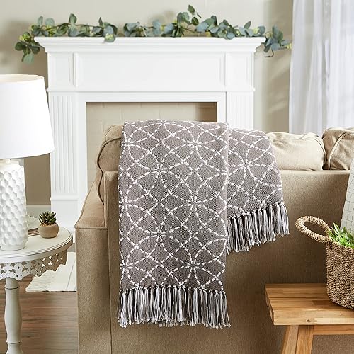 Miniatura 5 de DII Manta de círculos concéntricos grises con flecos, 50x60