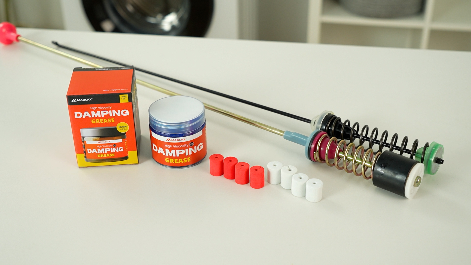 Image of Damping Grease Kit for Washing Machine Suspension Rods with Foam Inserts | High-Viscosity 35,000 CST Blue 100g Dampening Grease for Toilet Seat & Washer Shock Absorption Lubricants