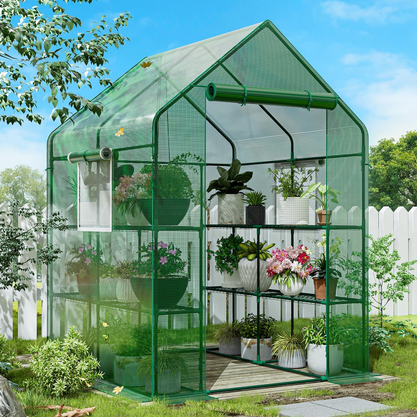 SPECILITE 56×56×78Inch Walk-in Greenhouse, Heavy Duty Small Plant House with Thicken PE Cover and Steel Frame, for Garden, Outdoors, Indoors, Green