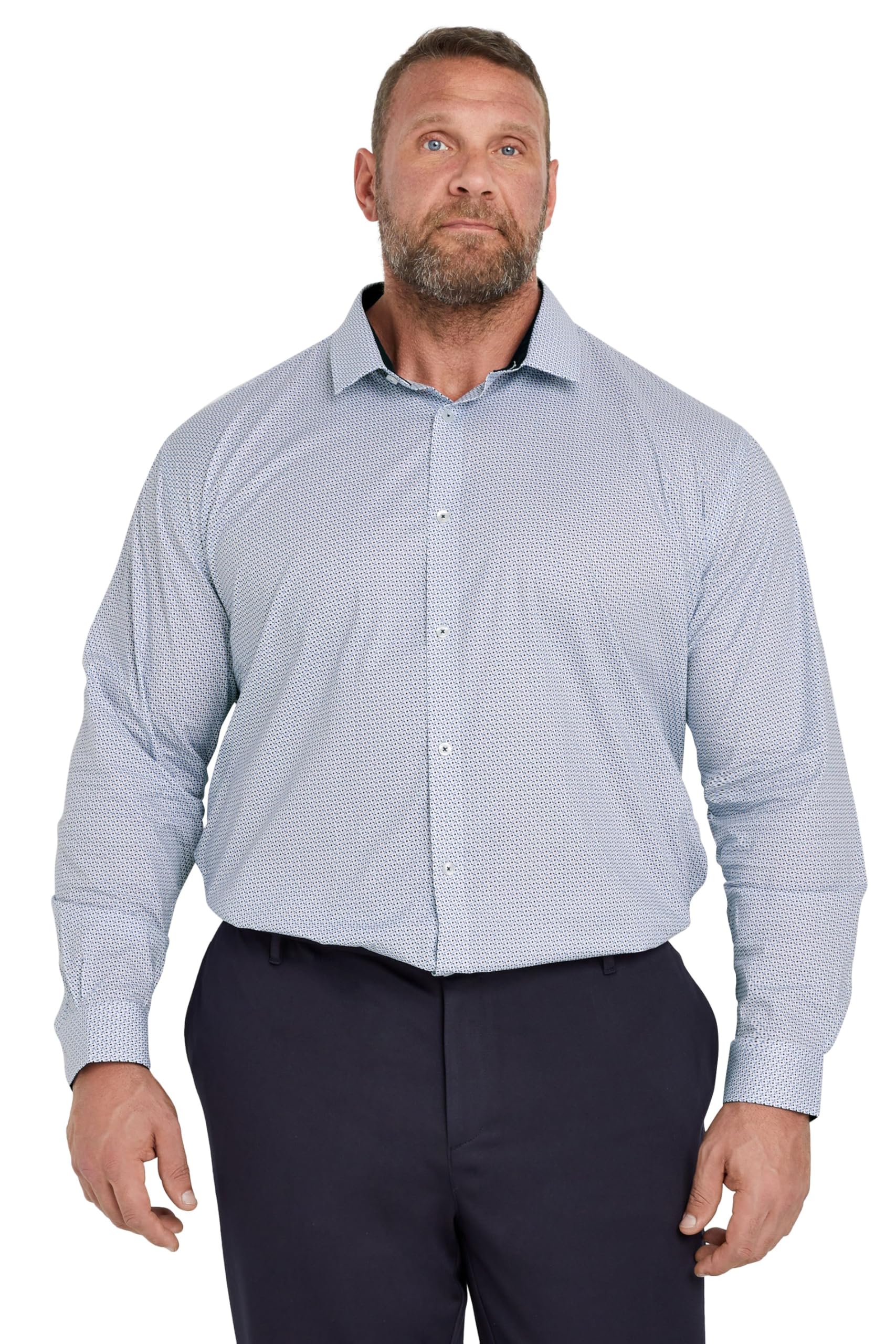 Badrhino Men's Blue Tailoring Big & Tall Abstract Print Formal Shirt - Plus Curve 22 Plus